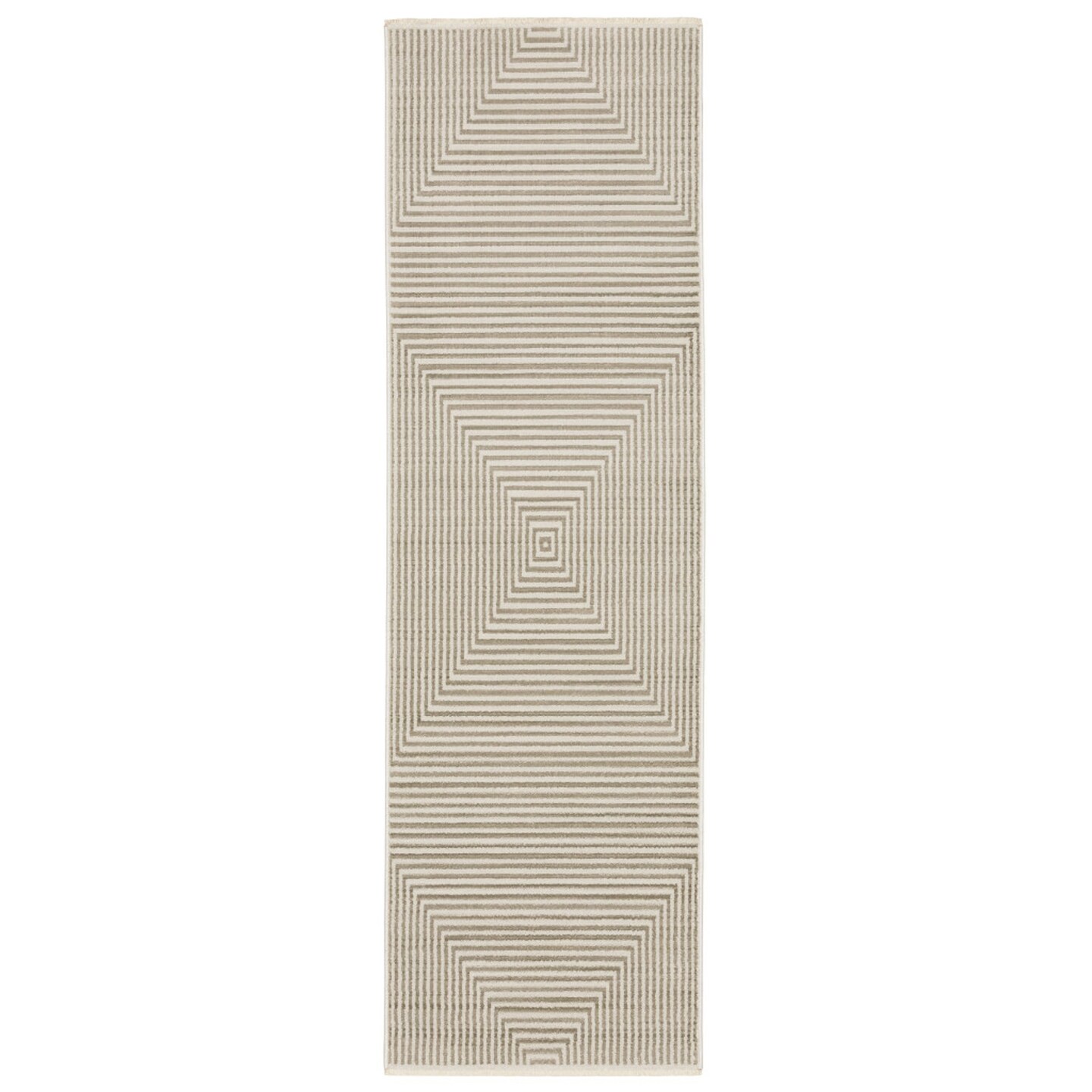 Edge Collections - 8' - Beige - Geometric Runner Rug with Fringe for Cozy Spaces - 1 Piece