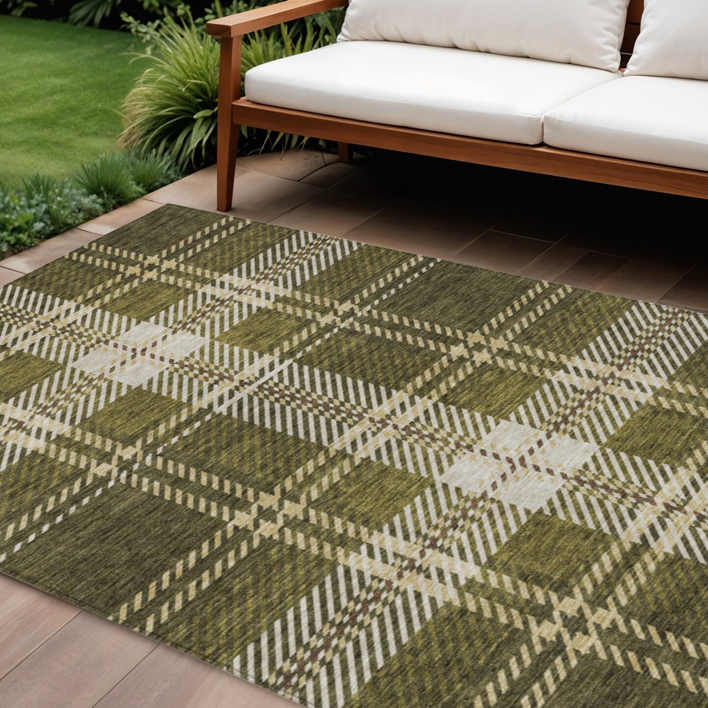 Edge Collections - 8' x 10' - Green - Plaid Washable Indoor Outdoor Area Rug - 1 Piece