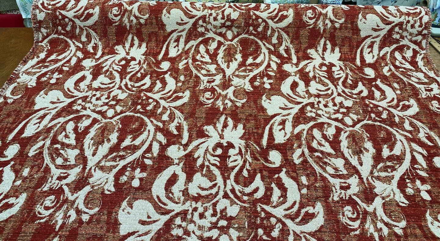 1 Yard Mill Creek Moldavia Ruby Red Chenille Tapestry Upholstery Fabric 56 inch Width