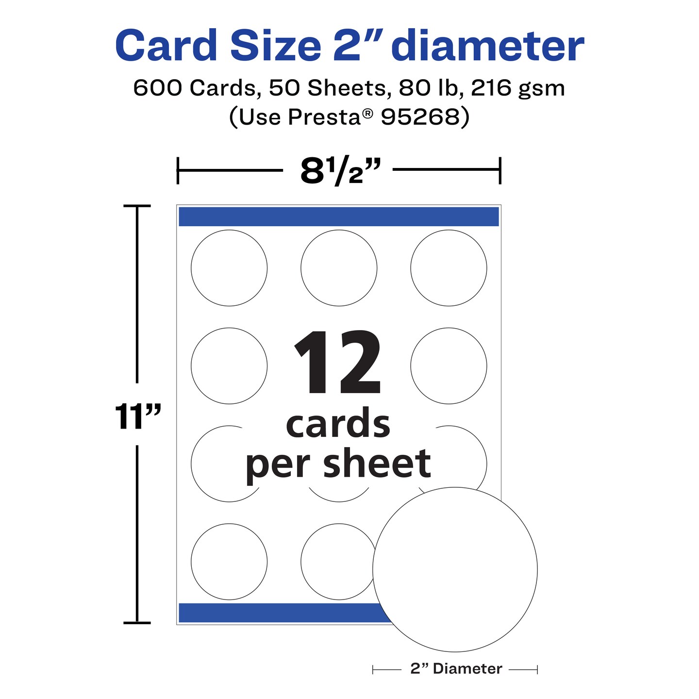 Avery Printable Matte White Cards with Sure Feed, 2" Diameter Round