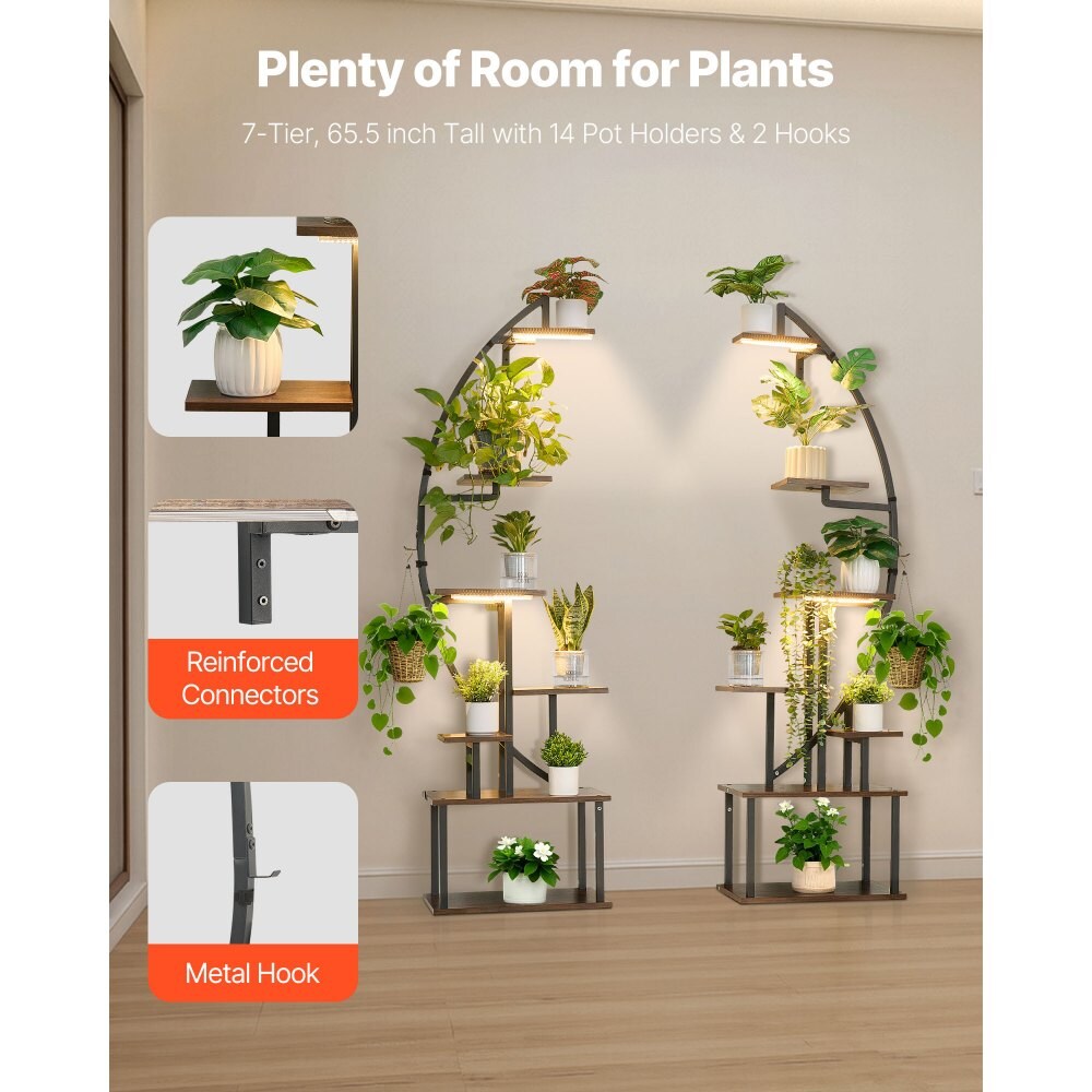 7-Tier Indoor Plant Stand 2 Pack with LED Grow Lights and Adjustable Timer and Brightness