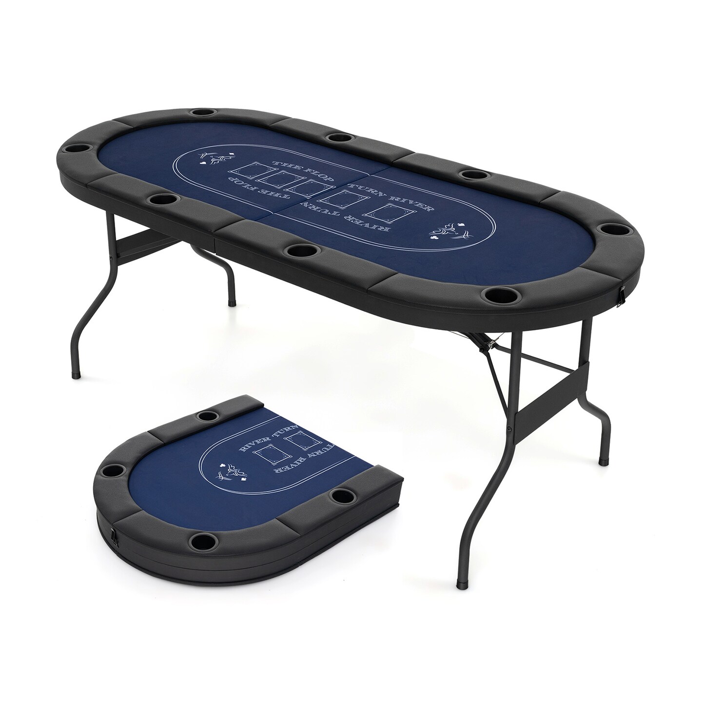 Michael Table Game 72 Inch Foldable Poker Table for 8 Players Portable Oval Card Board ...