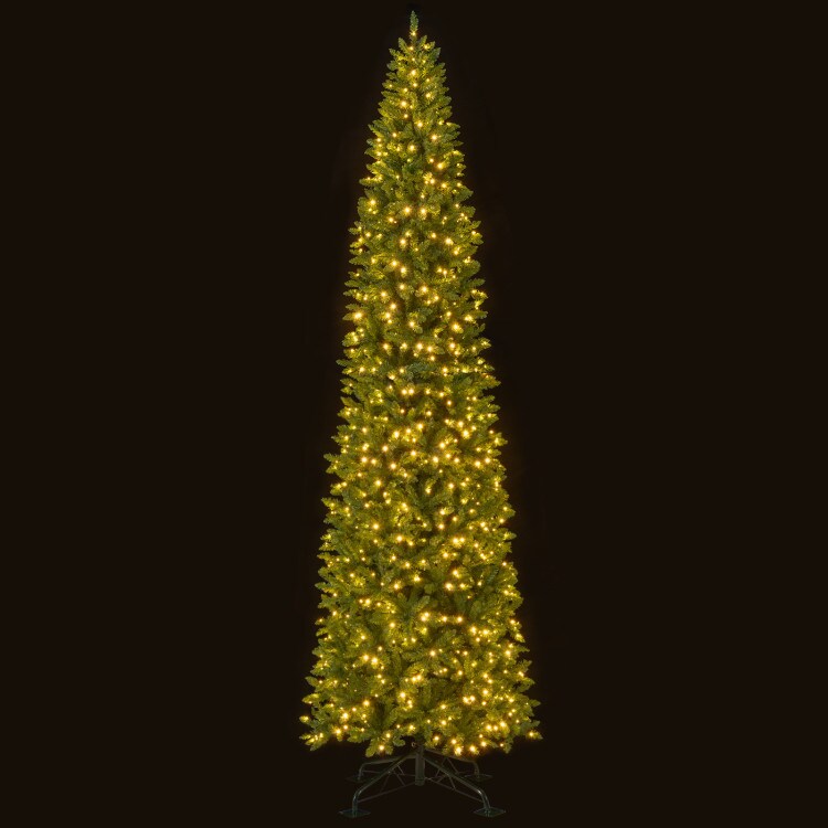 Slim 12 Ft Artificial Pre-Lit Xmas Tree with 2840 Branch Tips and 1000 LED Lights Foldable Metal Base