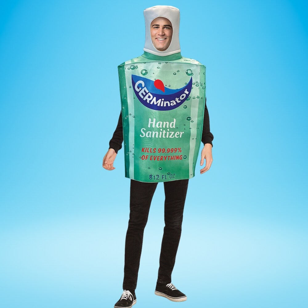 Hand Sanitizer Bottle Adult Costume Funny Health Tunic Open Face Halloween Party Outfit