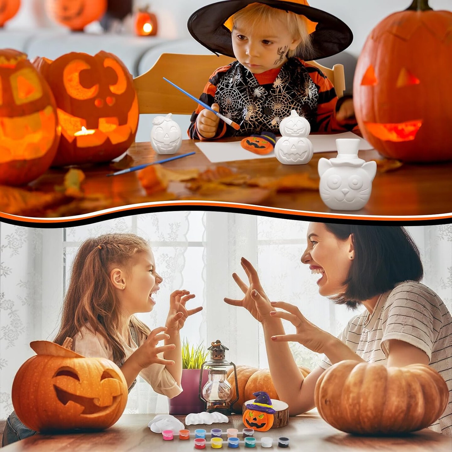 12 Set Halloween Ceramics to Paint DIY Painting Kits with Unpainted Pumpkin