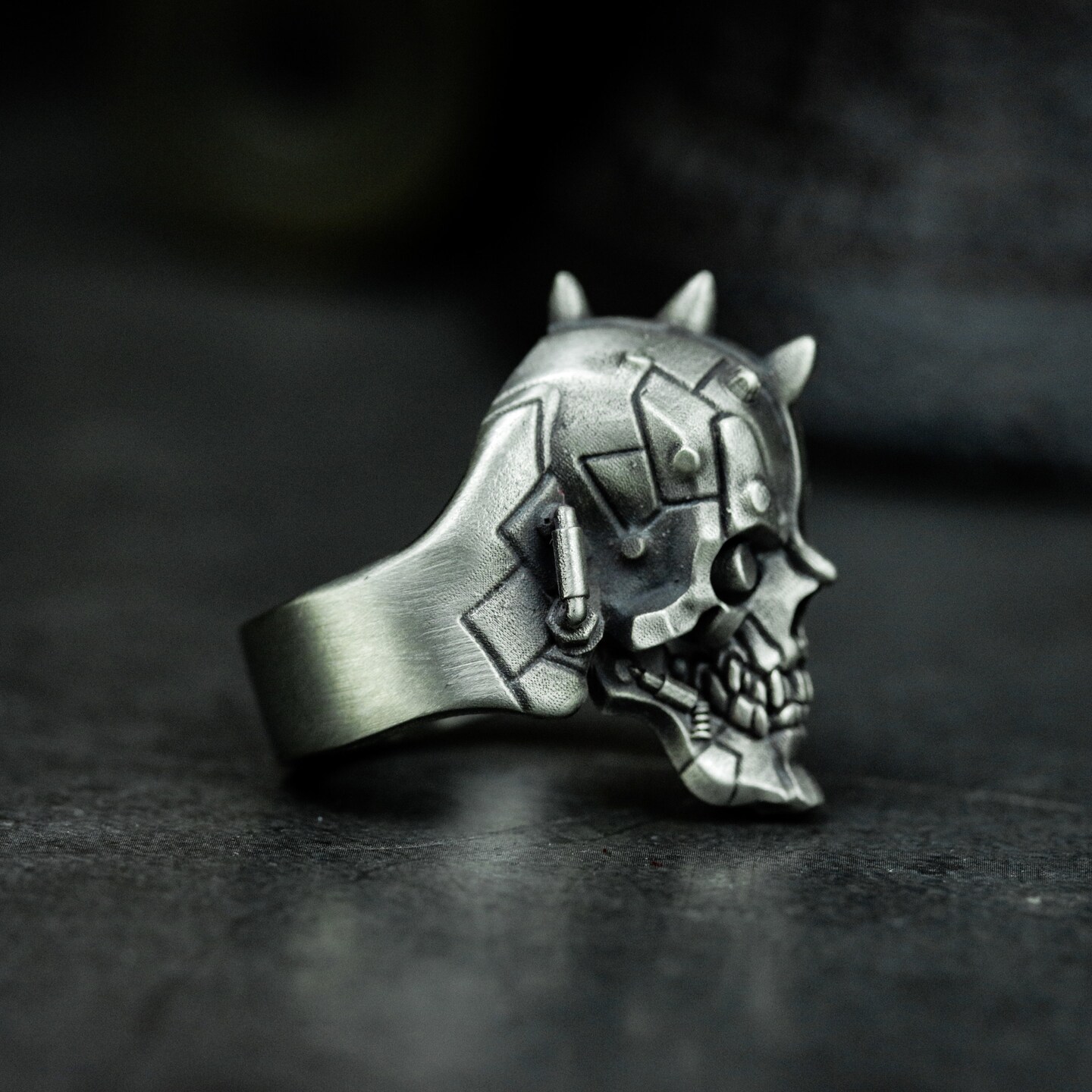 Cyberpunk Skull Ring: Handmade Sterling Silver Mad Max Style