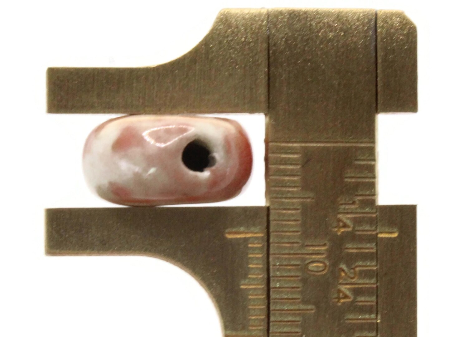 8 15mm Light Gray with Red and Brown Ceramic Coin Large Hole Beads