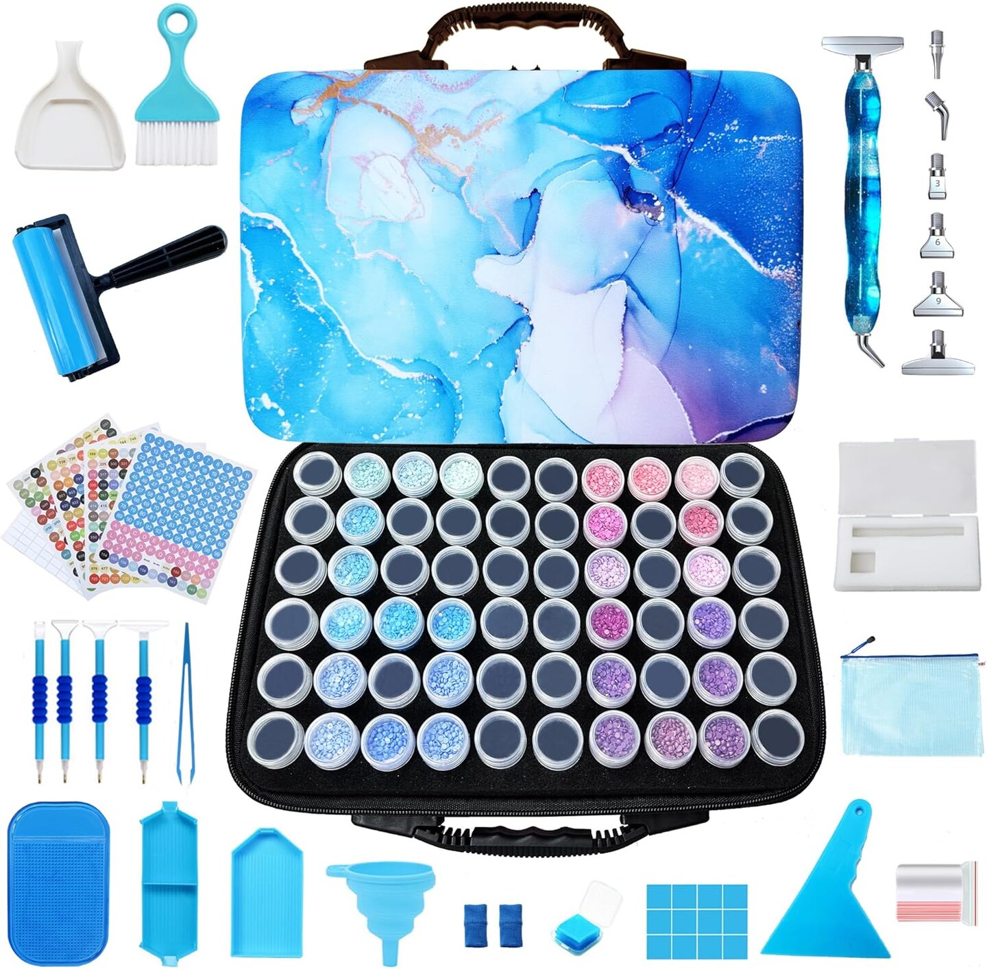 Diamond Painting Storage Containers, 60 Slots Diamond Art Accessories and Tools for Handcrafts, Portable Shockproof Organizer Case for Diamond Painting Kits M (Blue)