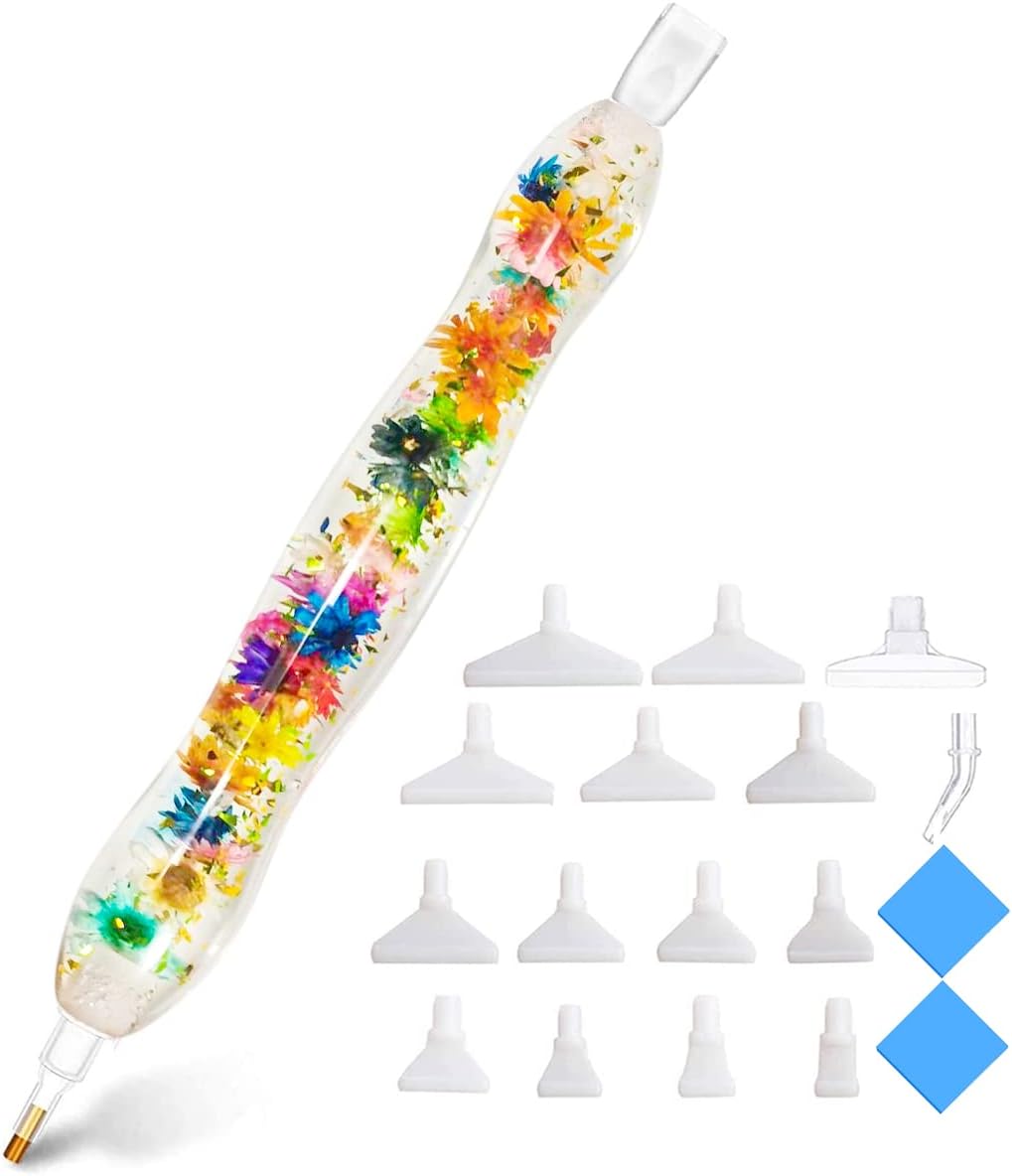 Colorful Flowers 5D Diamond Painting Art Drill Tool Pen Kits Resin Gem Picker for Adults with Pen Tip for Bead Dot Nail Art