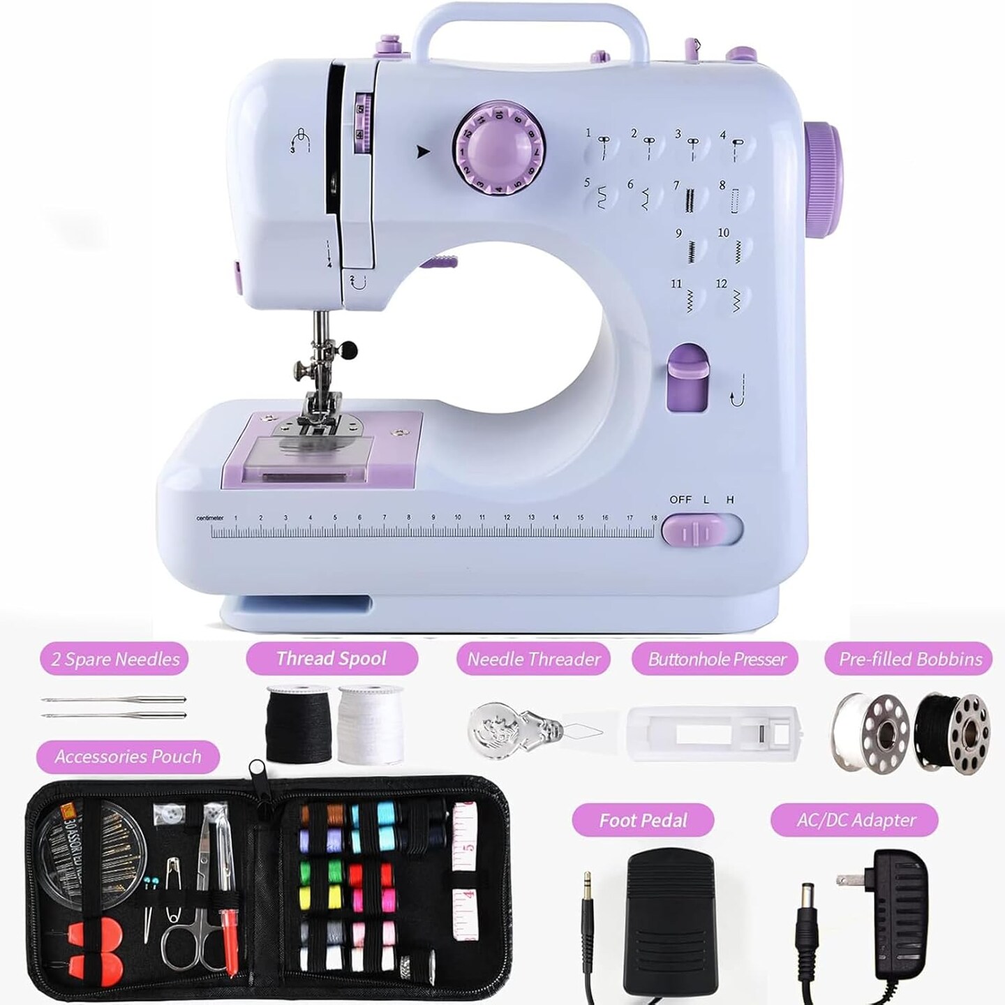 Mini Sewing Machine for Beginners – 12 Stitches, 2 Speeds with Foot Pedal & Kit