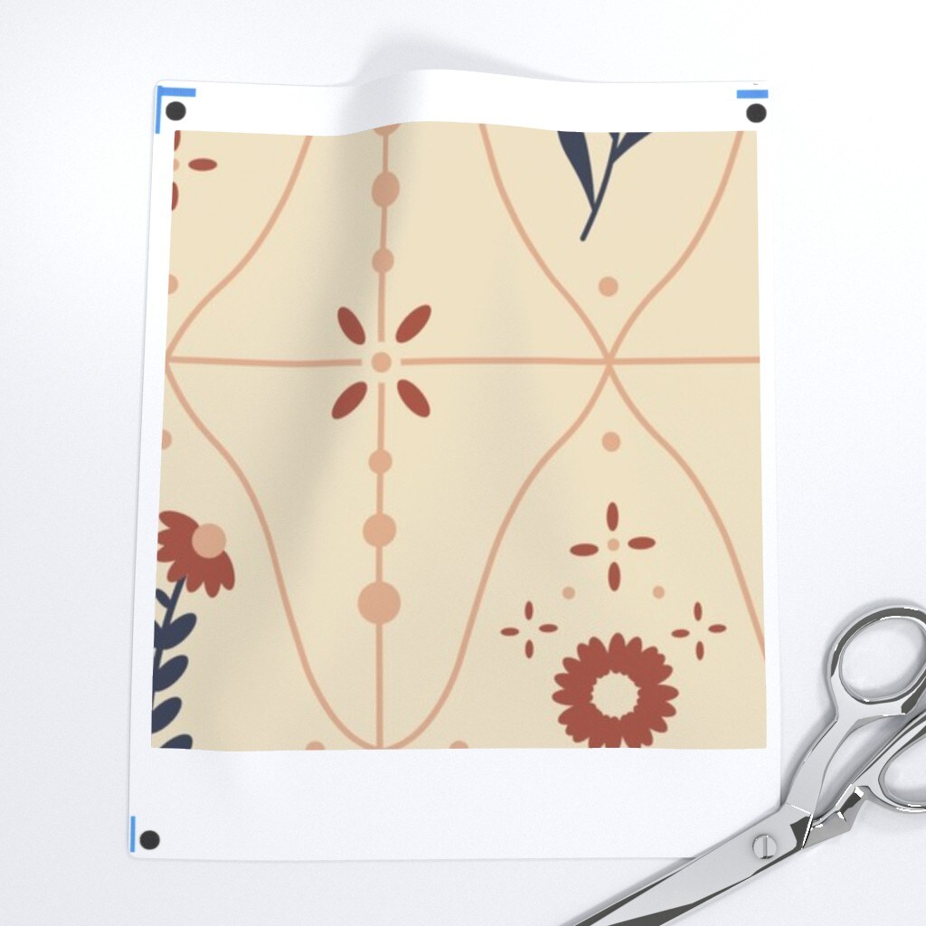 Rust Floral Scandi Flowers Traditional Minimal Navy Cream Large Scale Custom Pre-pasted Wallpaper by Spoonflower Pre-Pasted Wallpaper 2FT Wide