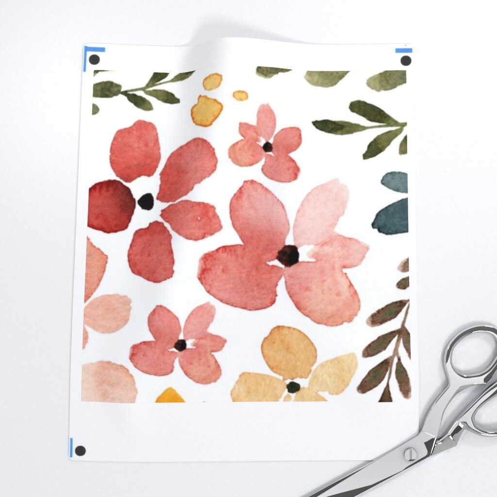 Floral Multicolor Spring Summer Watercolor Botanical Painted Blooming Flowers Large Scale Custom Printed Fabric by Spoonflower Various Fabrics by the Yard or Fat Quarter
