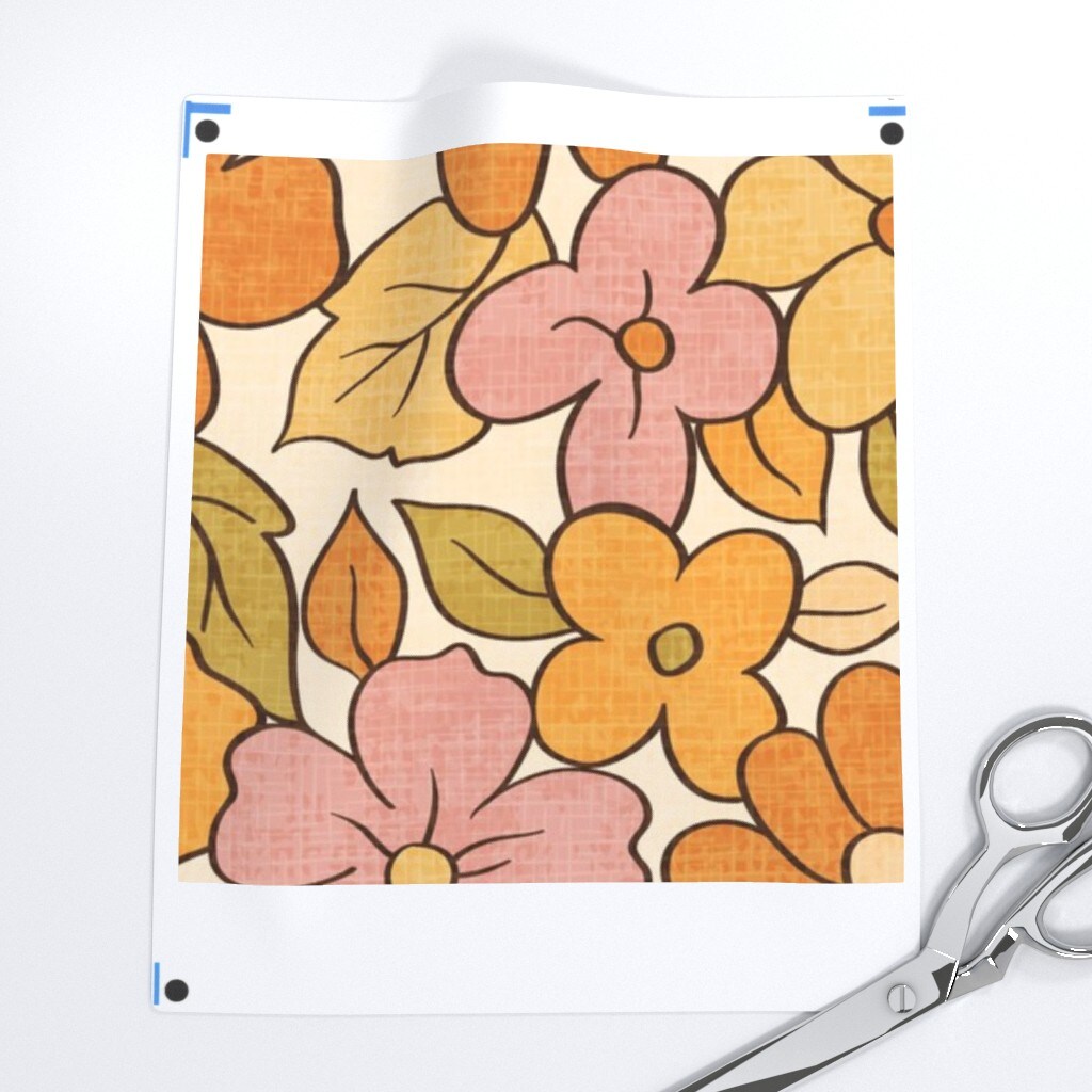 1970S Floral Flowers Vintage Nostalgia Seventies Hippie Boho Botanical Bloom Orange Beige Pink Green Custom Printed Fabric by Spoonflower Various Fabrics by the Yard or Fat Quarter