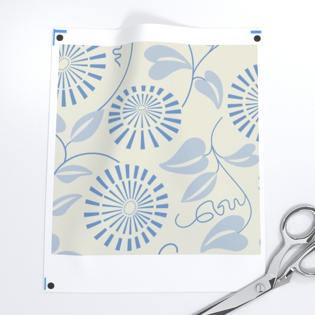 Floral Garden Botanical Nouveau Japon Dark Blue Red Yellow White Custom Printed Fabric by Spoonflower Various Fabrics by the Yard or Fat Quarter