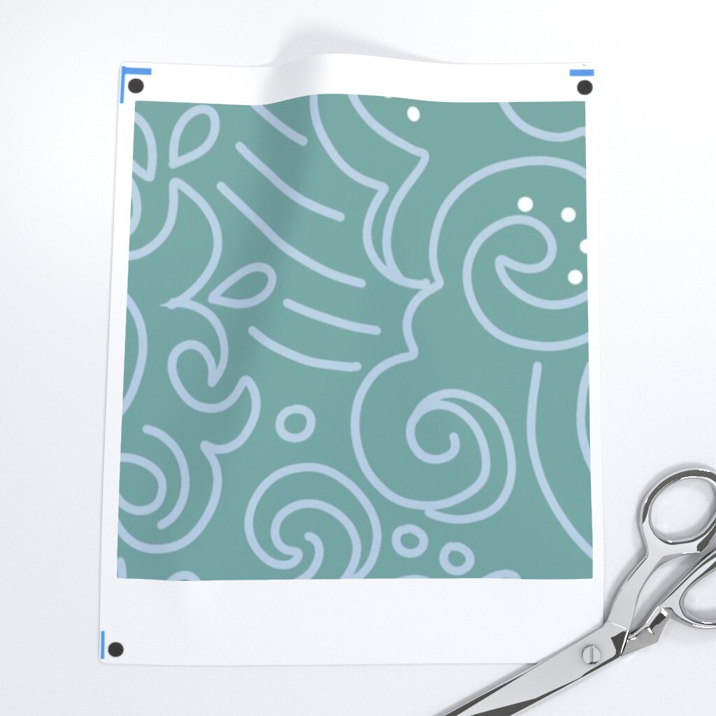 Blue Large Scale Waves Clouds Beach Coastal Teal Ocean Pop Art Modern Whimsical Custom Pre-pasted Wallpaper by Spoonflower Pre-Pasted Wallpaper 2FT Wide