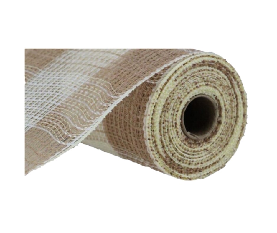 Rustic Elegance: 10.5&#x22; x 10yd Faux Jute/PP Large Check Deco Mesh - Natural/Cream-RY831554