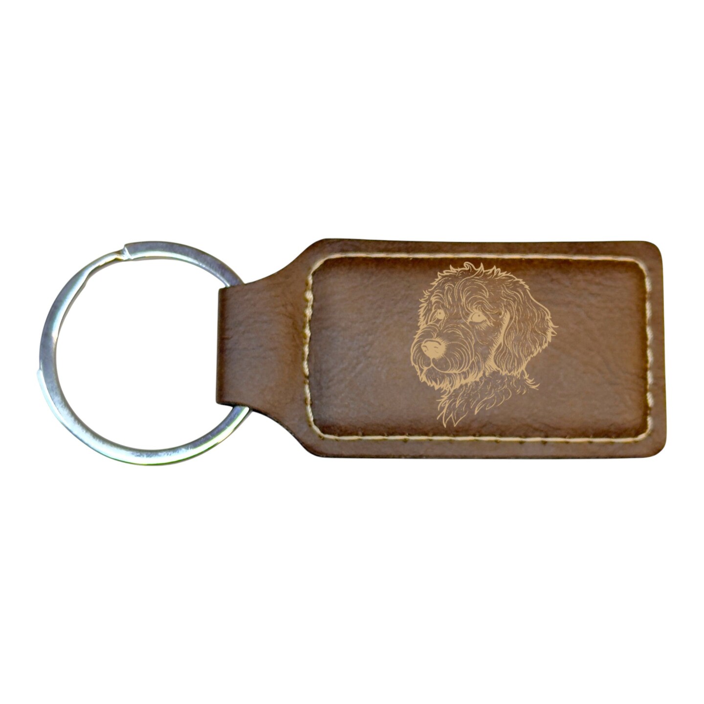 Keychain - Rectangle - Golden Doodle - Leather