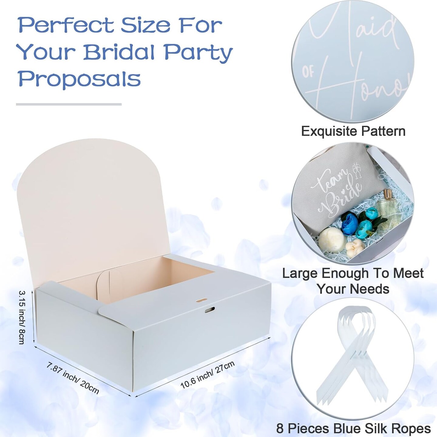 8 Pack Bridesmaid Proposal Gifts Boxes Set, Will You Be My Maid/Matron of Honor Box with Ribbon for Wedding Bridal Party Supplies(Blue Series Style)