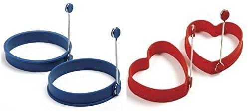 Norpro Nonstick Silicone Round &#x26; Heart Egg Rings Combo - Pancake Mold Ring