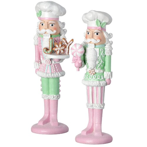 Festive 11.5" Resin Pastel Candy Nutcracker Set in Pink & Mint - Christmas Home Decor (Set of 2)-MTX68367