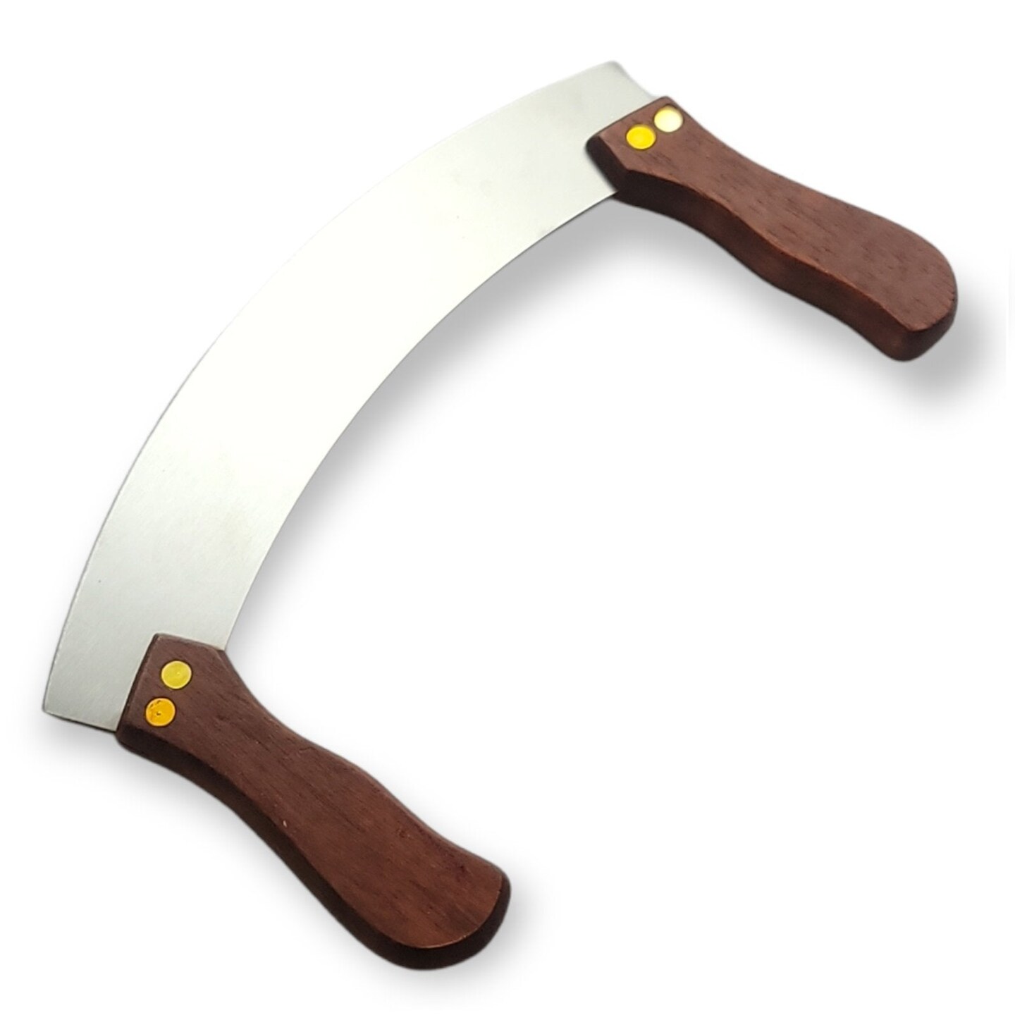 Handy Housewares 10-inch Curved Stainless Steel Blade Chopping Knife with Double Wooden Handles