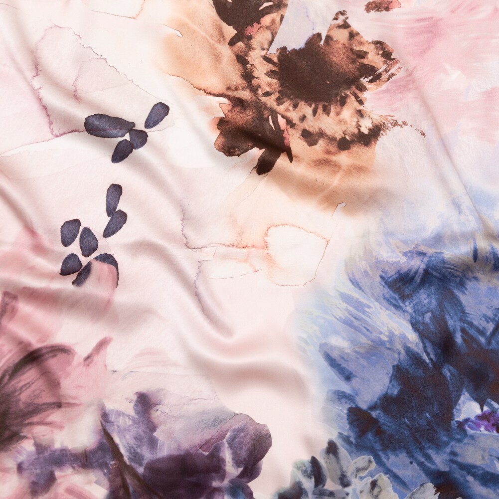 1 Yard Italian Pale Pink Abstract Floral Silk Charmeuse 55 inch Width