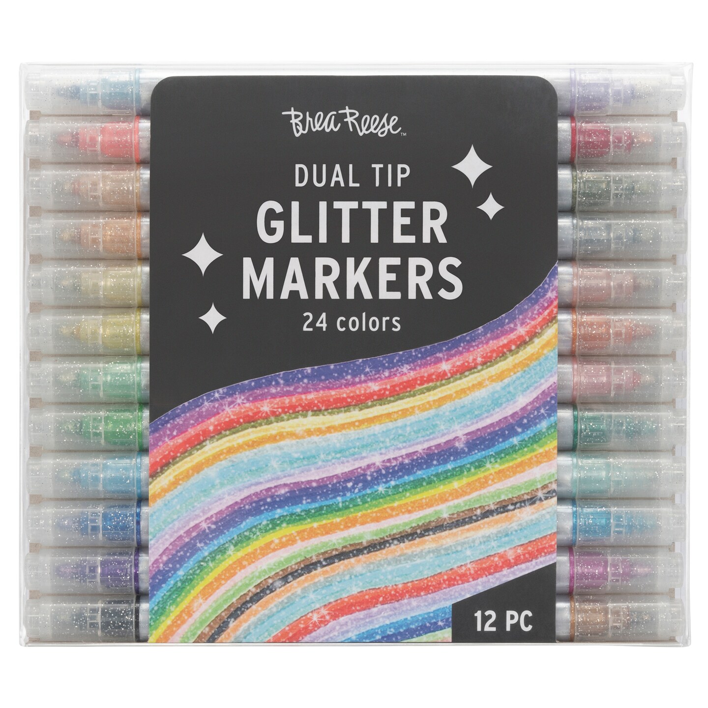 Brea Reese: Dual Tip Markers - Glitter 12ct - 24 Sparkling Colors, Professional Quality, Water-Based Ink, Adults Art Supplies, Crafts &#x26; Scrapbooking