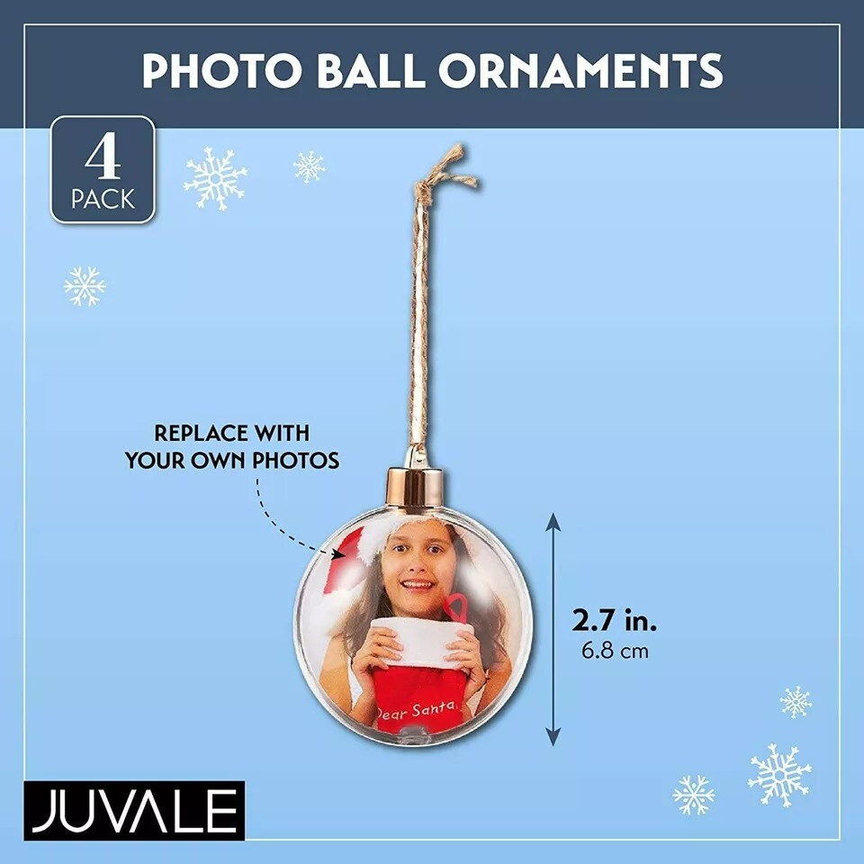 4 Pack Photo Ornaments Ball for Christmas Tree DIY Craft Hanging Tree D&#xE9;cor 2.7&#x22;