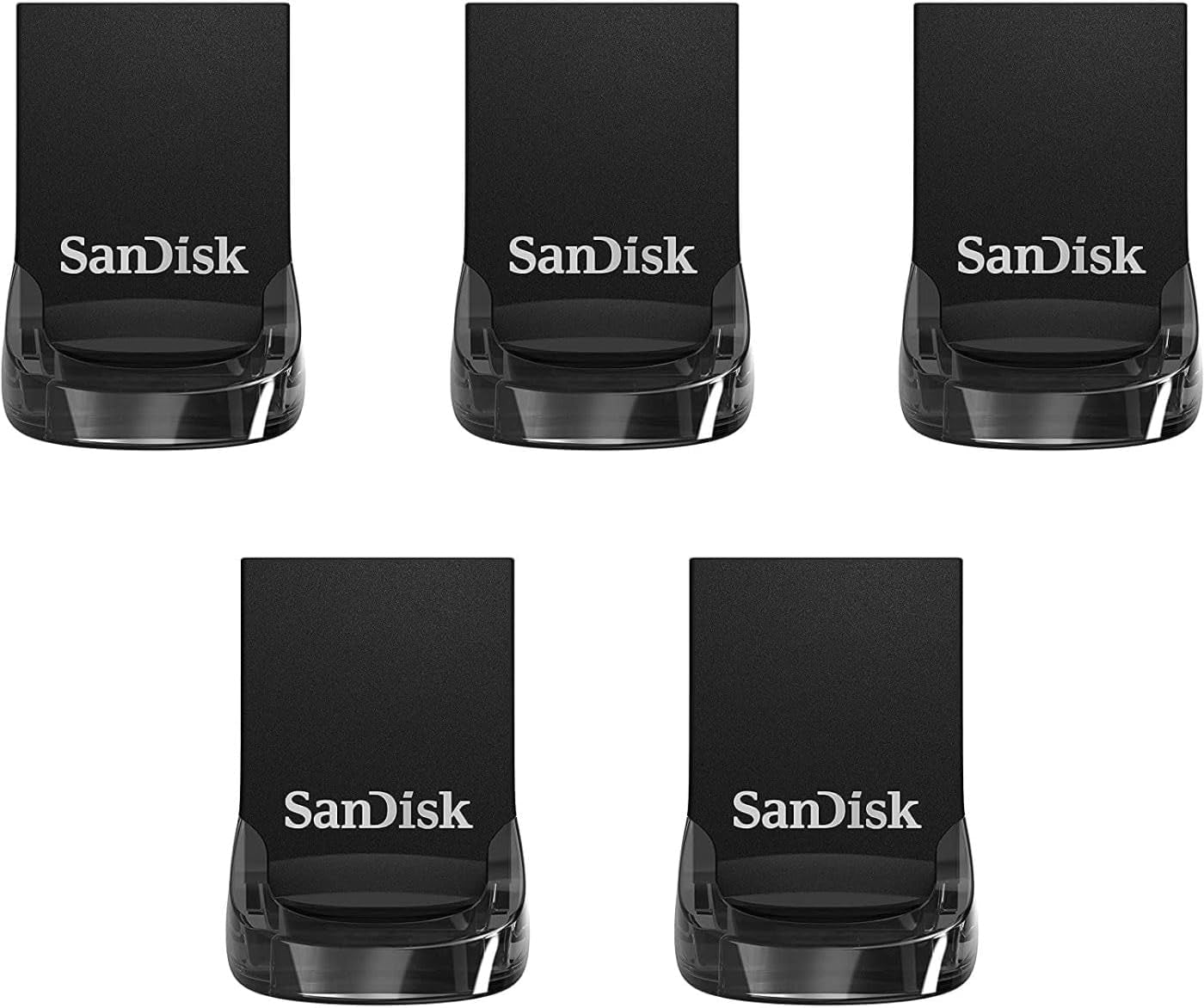128GB 5-Pack Ultra Fit USB 3.2 Gen 1 Flash Drive (5X128Gb) - up to 400Mb/S, Plug-And-Stay Design - SDCZ430-128G-B5CTA, Black