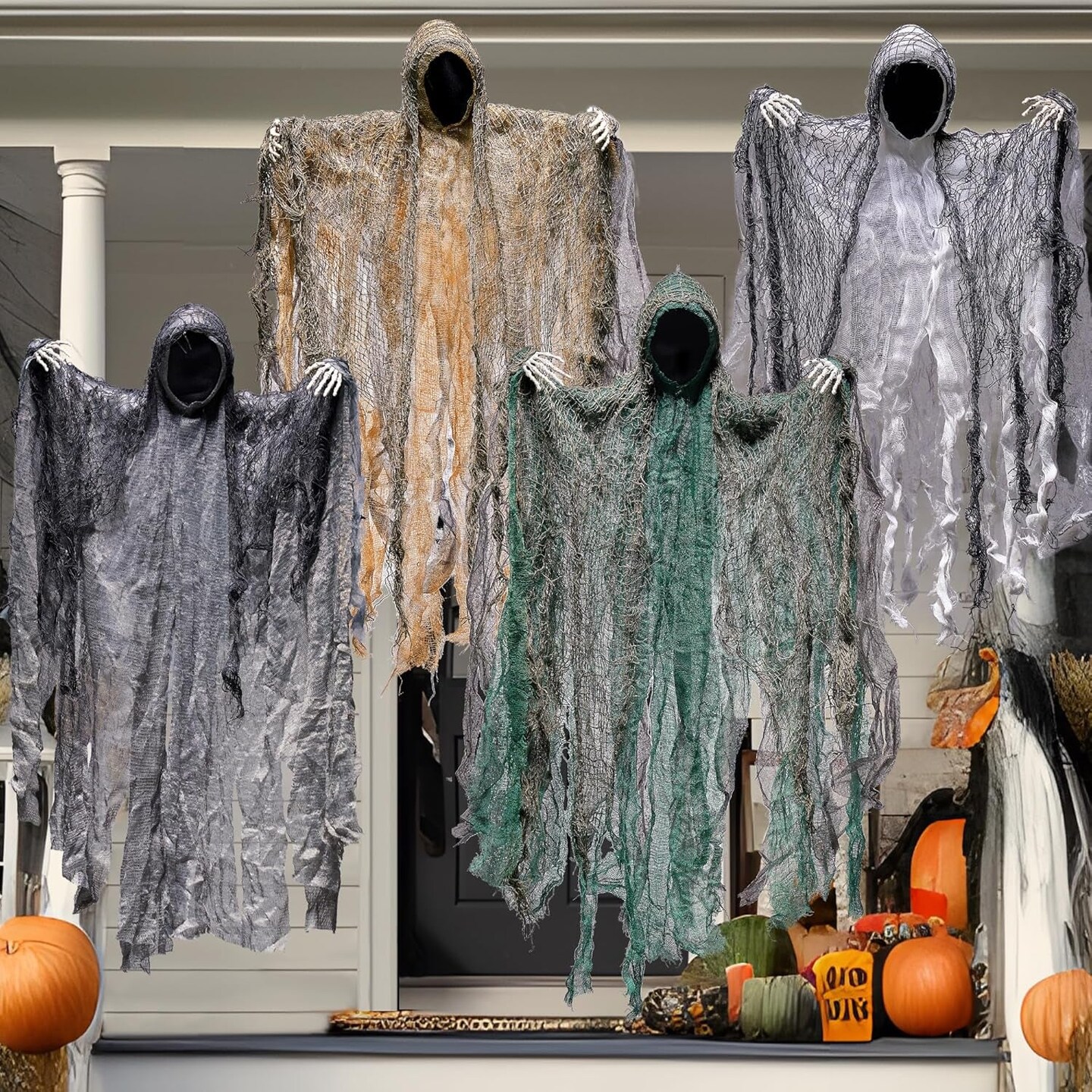 19&#x27;&#x27; Halloween Hanging Ghost Decoration Outdoor, Faceless Grim Reaper Set with Posable Arms in Dark Horror Robe for Halloween Party Decorations, Tree, Yard, Patio, Haunted House Decor