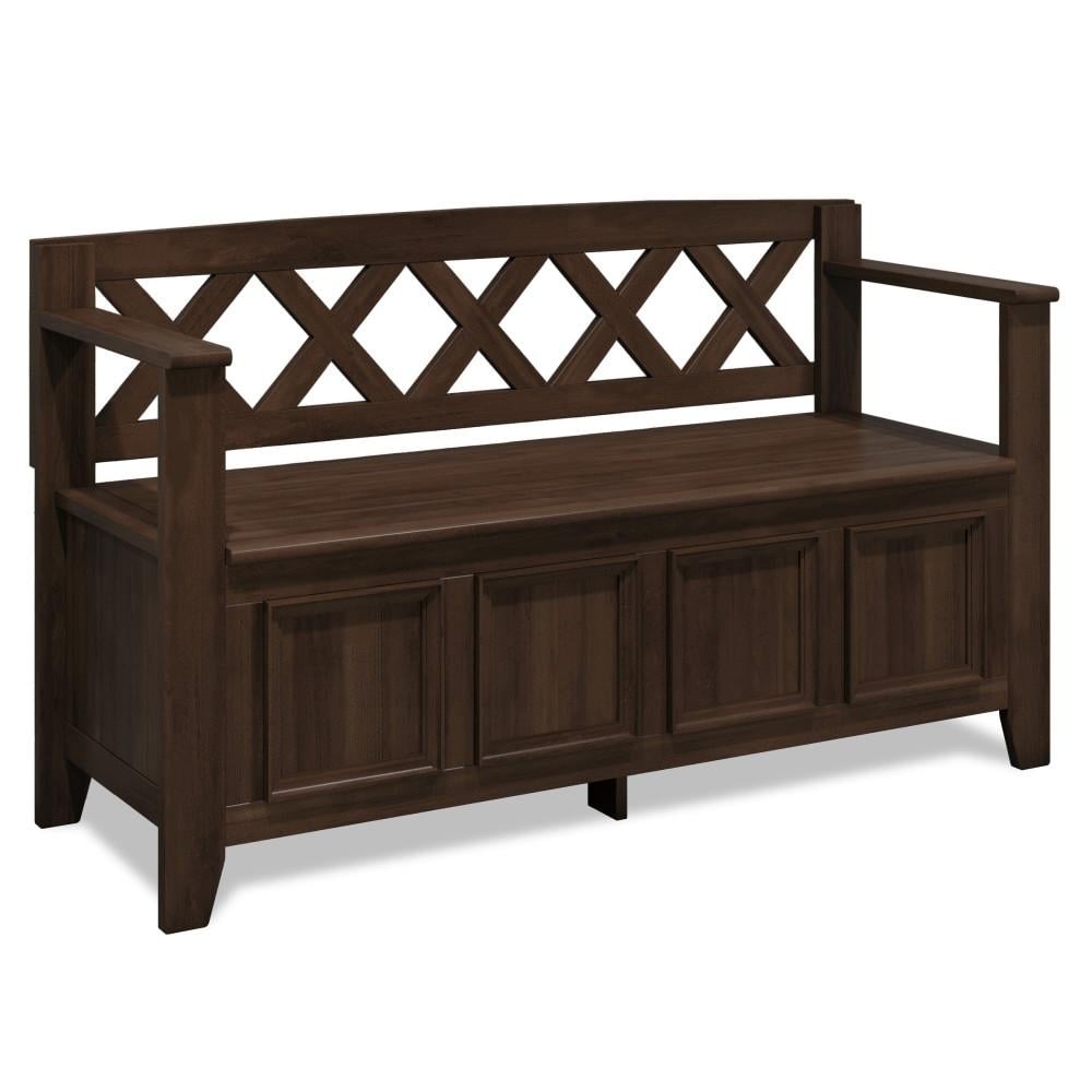 Simpli Home Amherst Entryway Storage Bench Solid Wood 48" X 28" Brown Finish