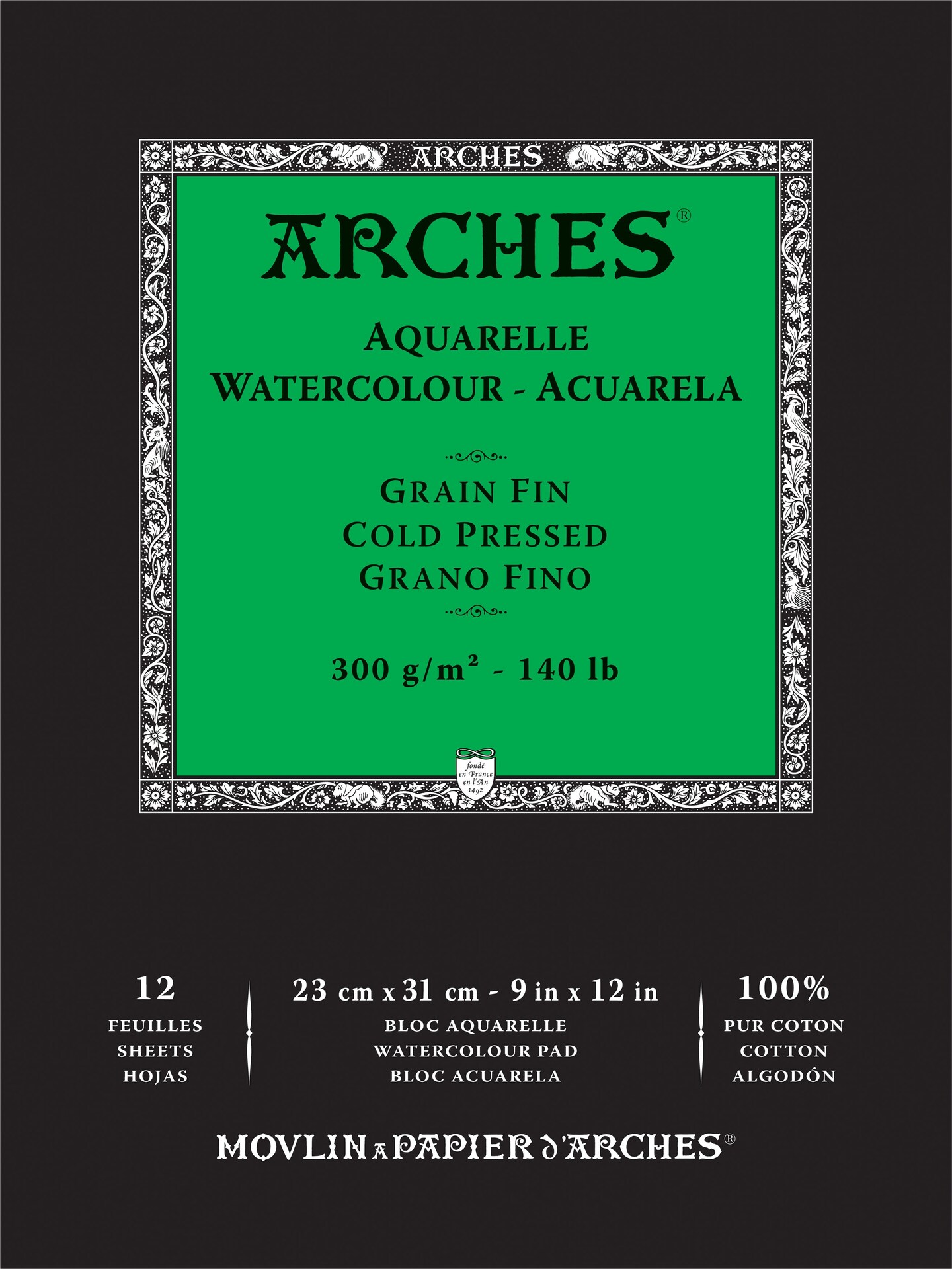 Arches Aquarelle Cold Pressed Watercolor Pad 9"X12"- 140lb, 12 Sheets