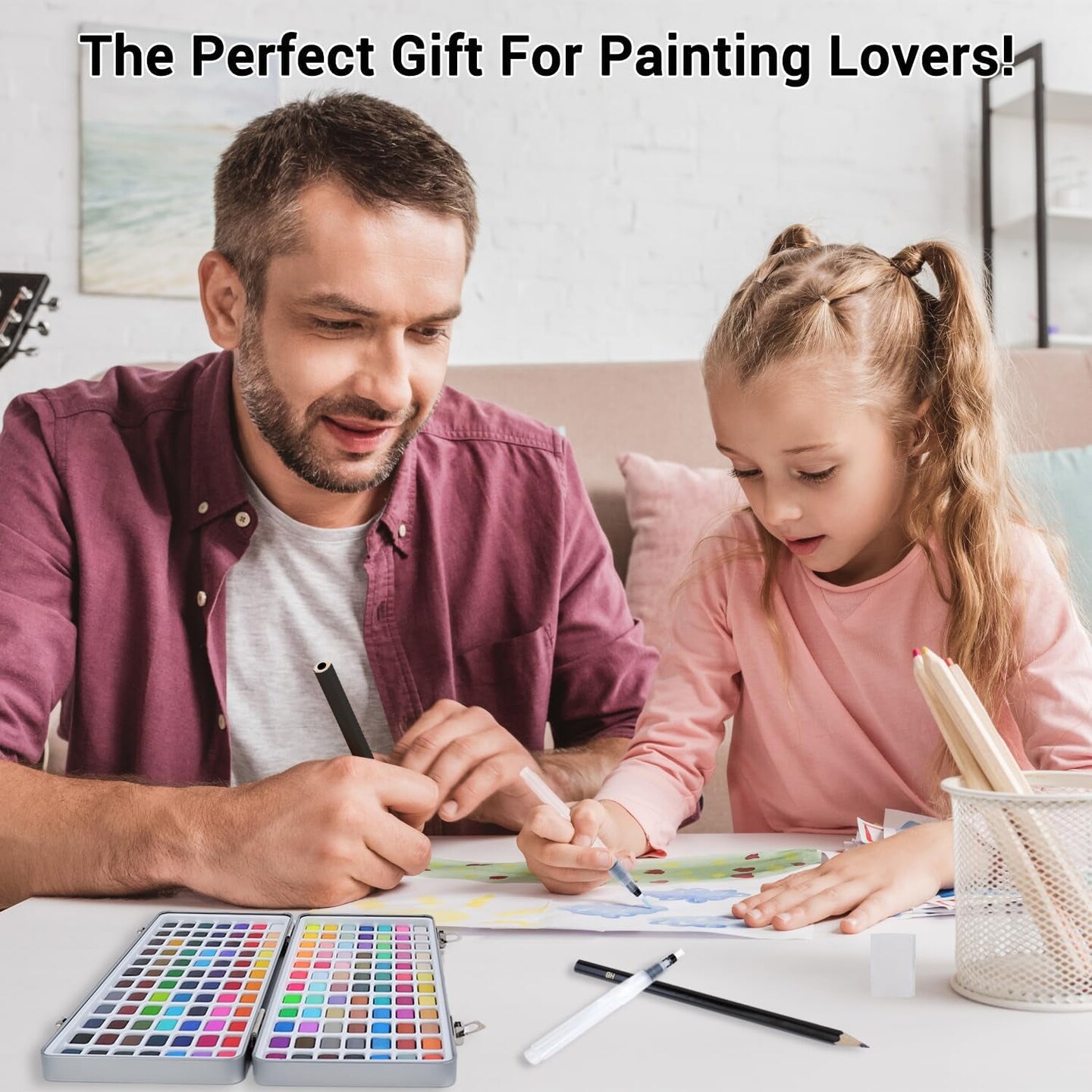 Watercolor Paint Set, 168 Vivid Colors with Regular, Macaron, Metallic &#x26; Fluorescent Colors, Travel Watercolor Set Including Palette, Water Brush Pens, Art Supplies Kit Great for Artists, Beginners