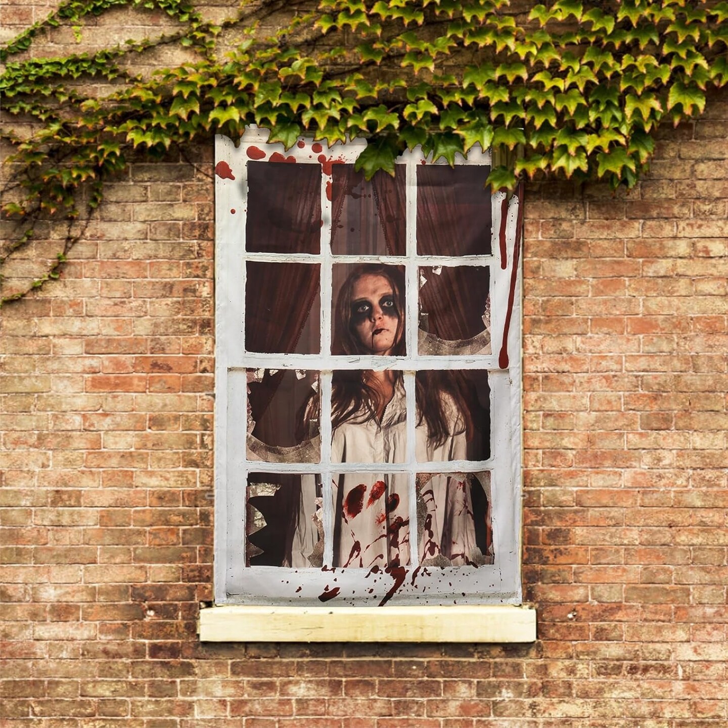 Scary Halloween Window Decorations, 31.5 * 47.2&#x22; Female Ghost Curtain, Silhouette with Hanging Accessories, Covers Decoration Indoor Outdoor, Drak Grey