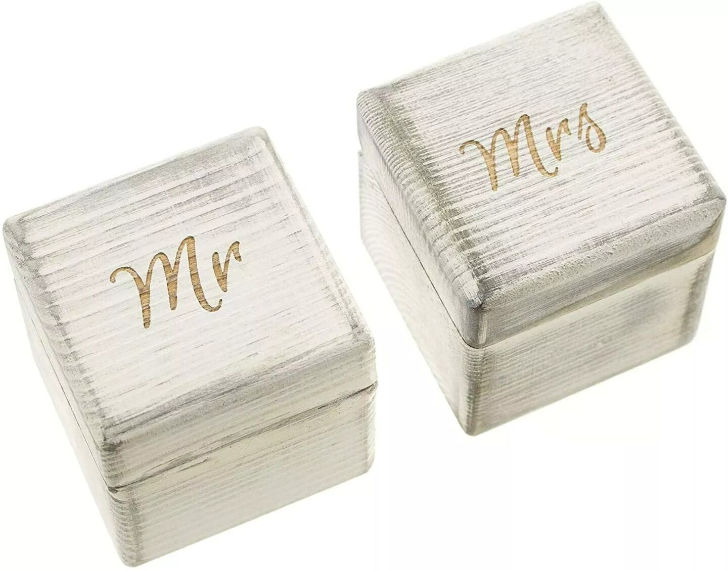 2 pc Mr &#x26; Mrs Wooden Wedding Ring Bearer Boxes for Ceremony, Unique Vintage