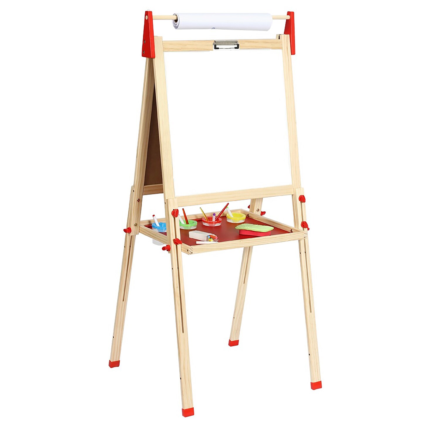Easy Playhouse Easel for Kids, Wooden Whiteboard &#x26; Chalkboard Easel, Height Adjustable Double Sided Art Easel for Children with Paper Roll