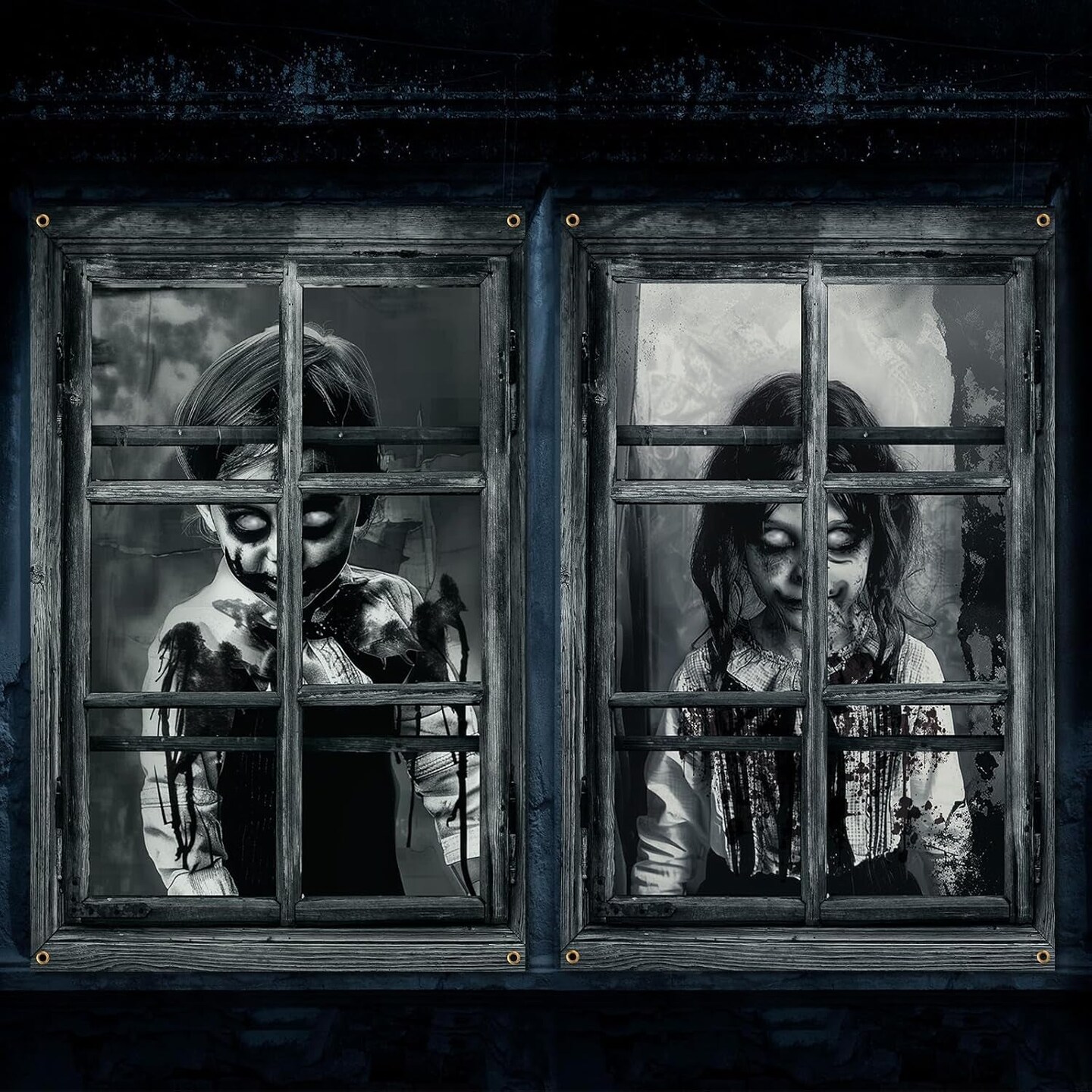 2 Pcs Scary Halloween Curtain Halloween Window Silhouette Decoration Blood Halloween Window Cover Horror Halloween Theme Window Poster for Indoor Outdoor Party Wall Door Decor(Gothic Horror)