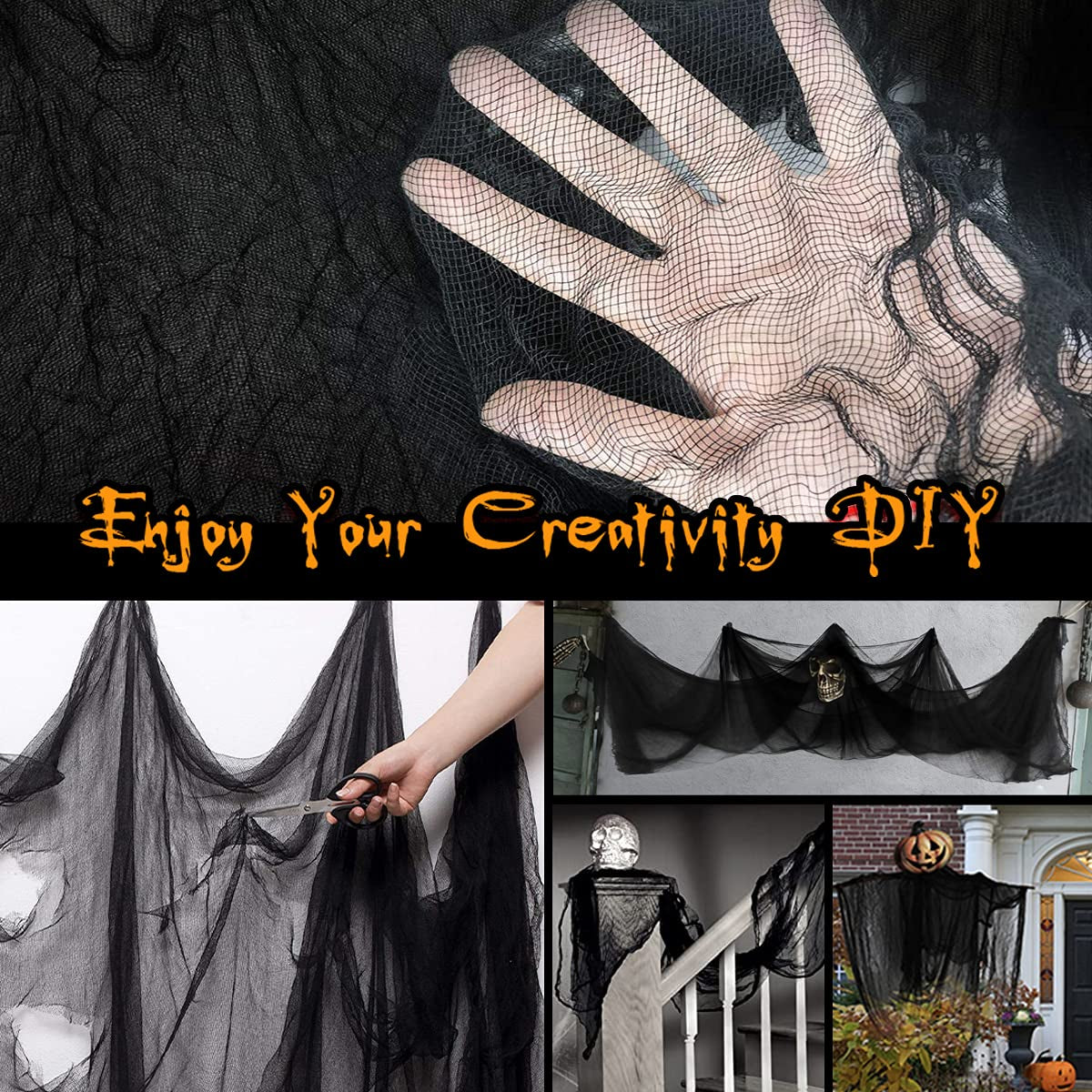 Black Creepy Cloth 8.75 Yards X 85&#x22; with Fabric Scary Spooky Gauze Halloween Decorations for Haunted House Horror Decor Home Yard Indoor Outdoor Office Wall Vampire Zombie Theme Party Supply