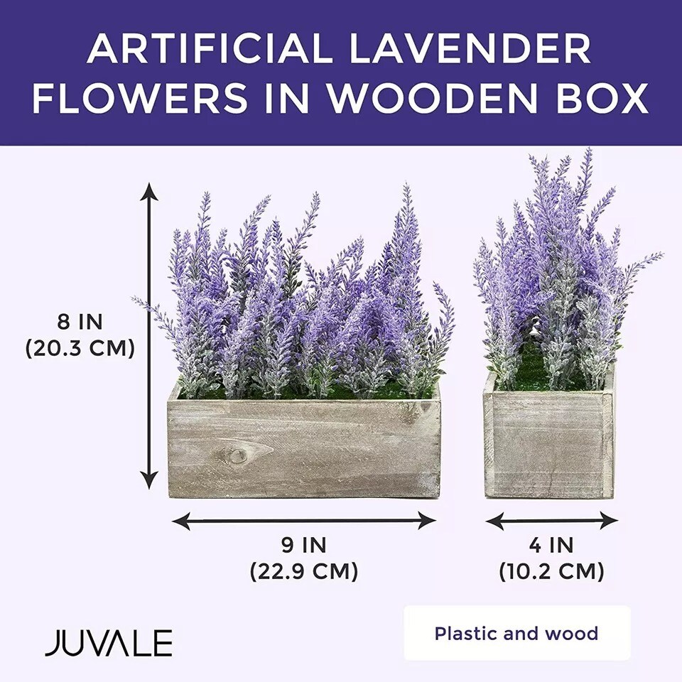 Artificial Lavender Fake Flower Plant in Rustic Pot Wooden Box for Decorations