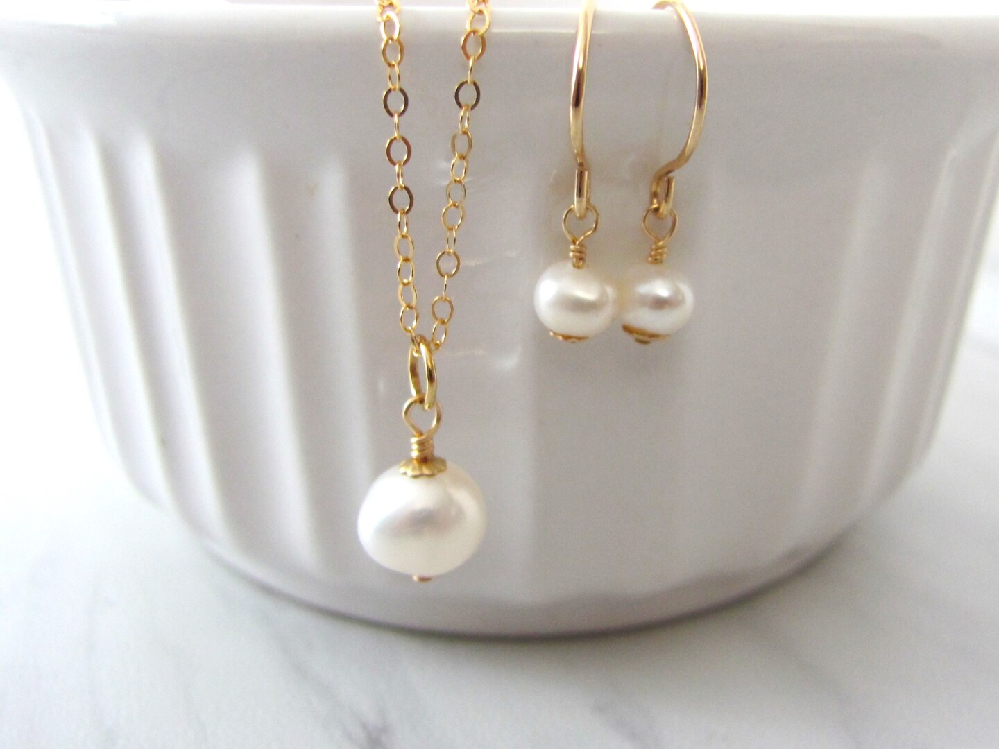 Pearl Necklace and Earring Set, Freshwater Pearl Bridal Jewelry product 2