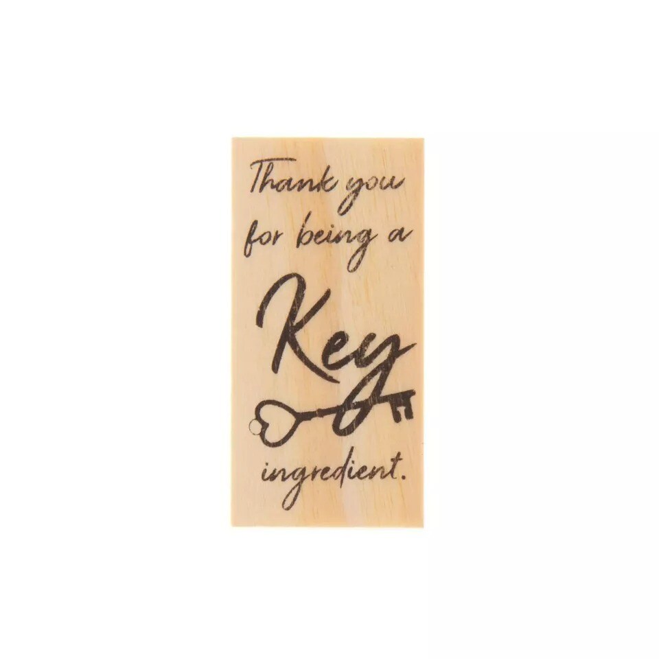 Wooden Rubber Stamp for Tags, Key Bottle Openers (Key Ingredient)