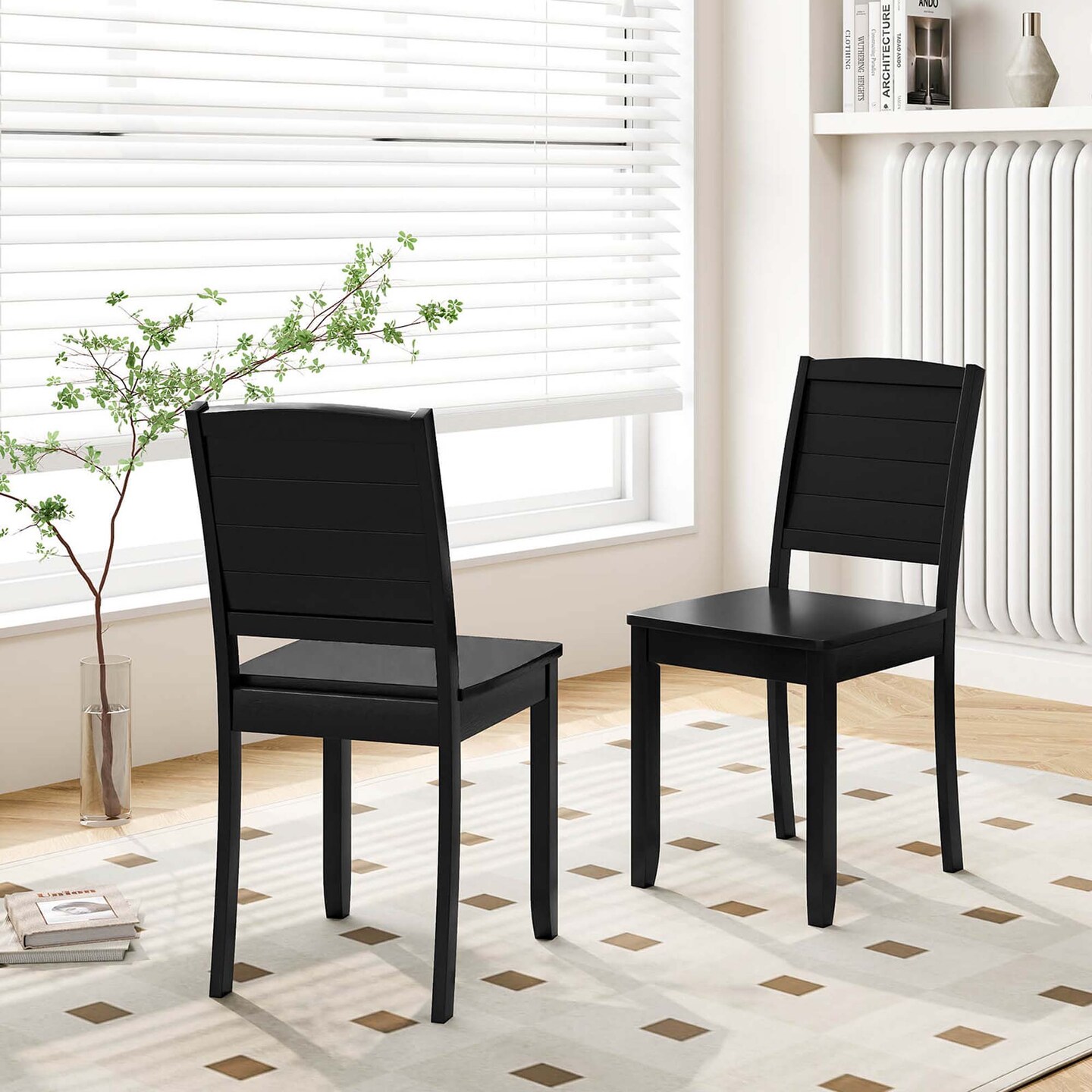 Costway Armless Wood Dining Chair Set of 2 with Rubber Wood Legs Curved Backrest Kitchen White/Black