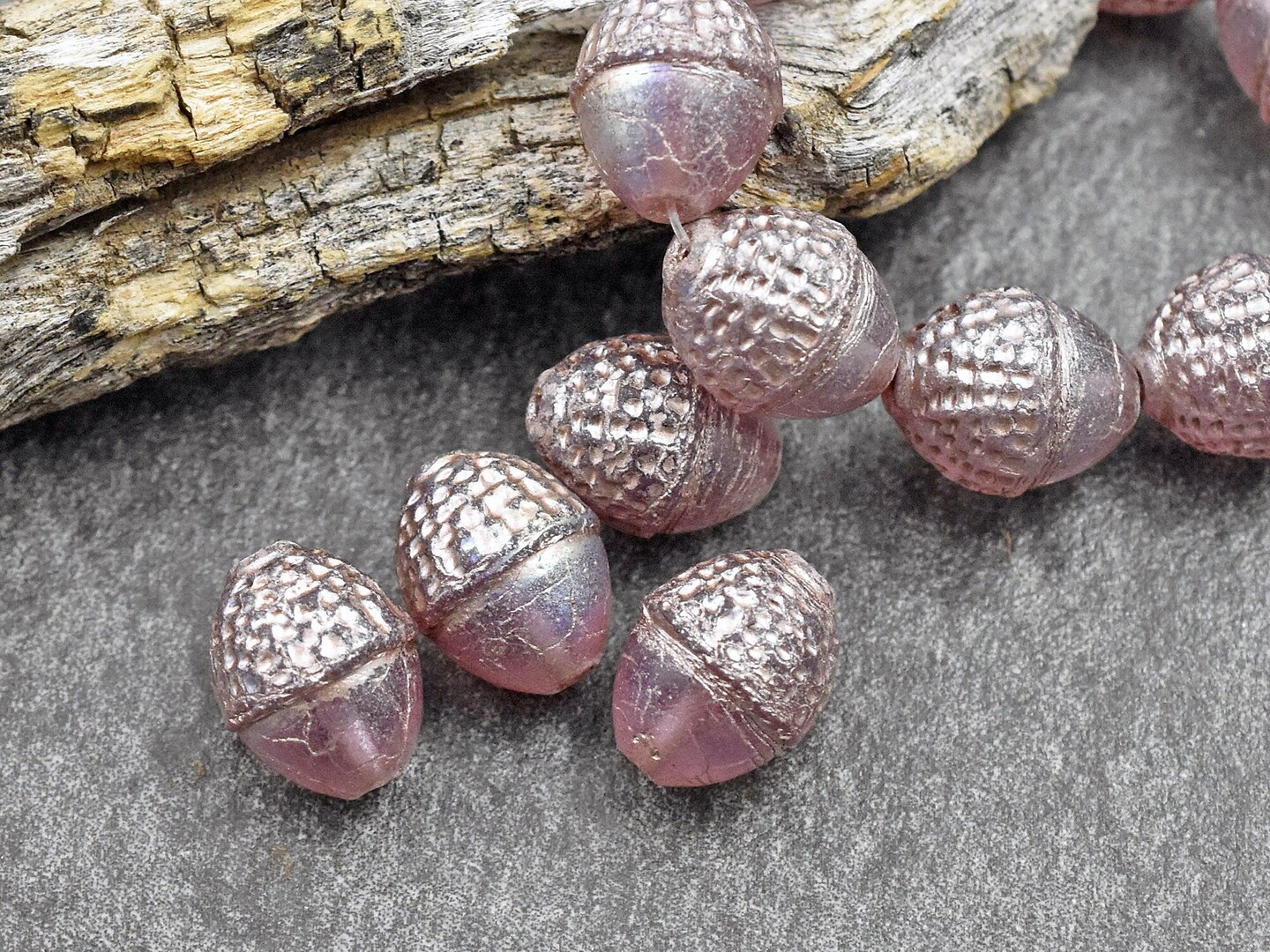 *8* 10x12mm Platinum Washed Semi Transparent Thistle Acorn Oval Beads