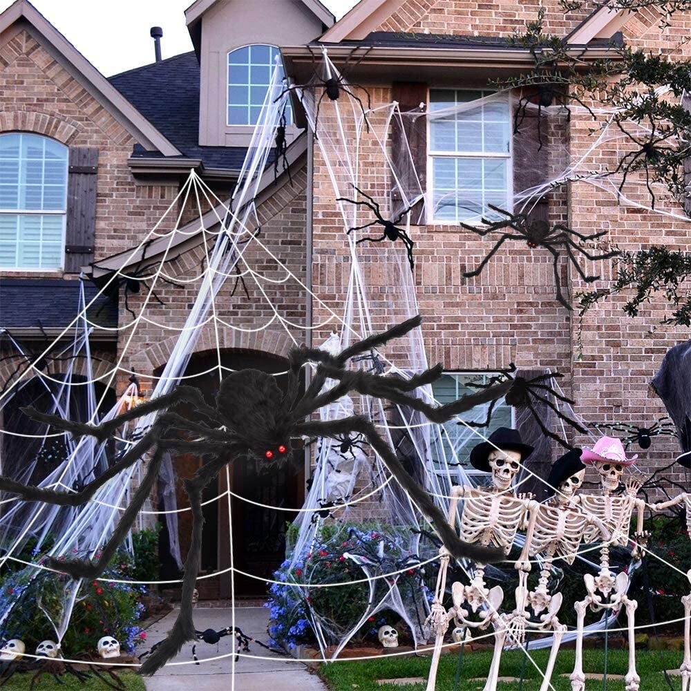 200&#x22; Halloween Spider Web + 59&#x22; Giant Spider Decorations Fake Spider with Triangular Huge Spider Web for Indoor Outdoor Halloween Decorations Yard Home Costumes Parties Haunted House D&#xE9;cor