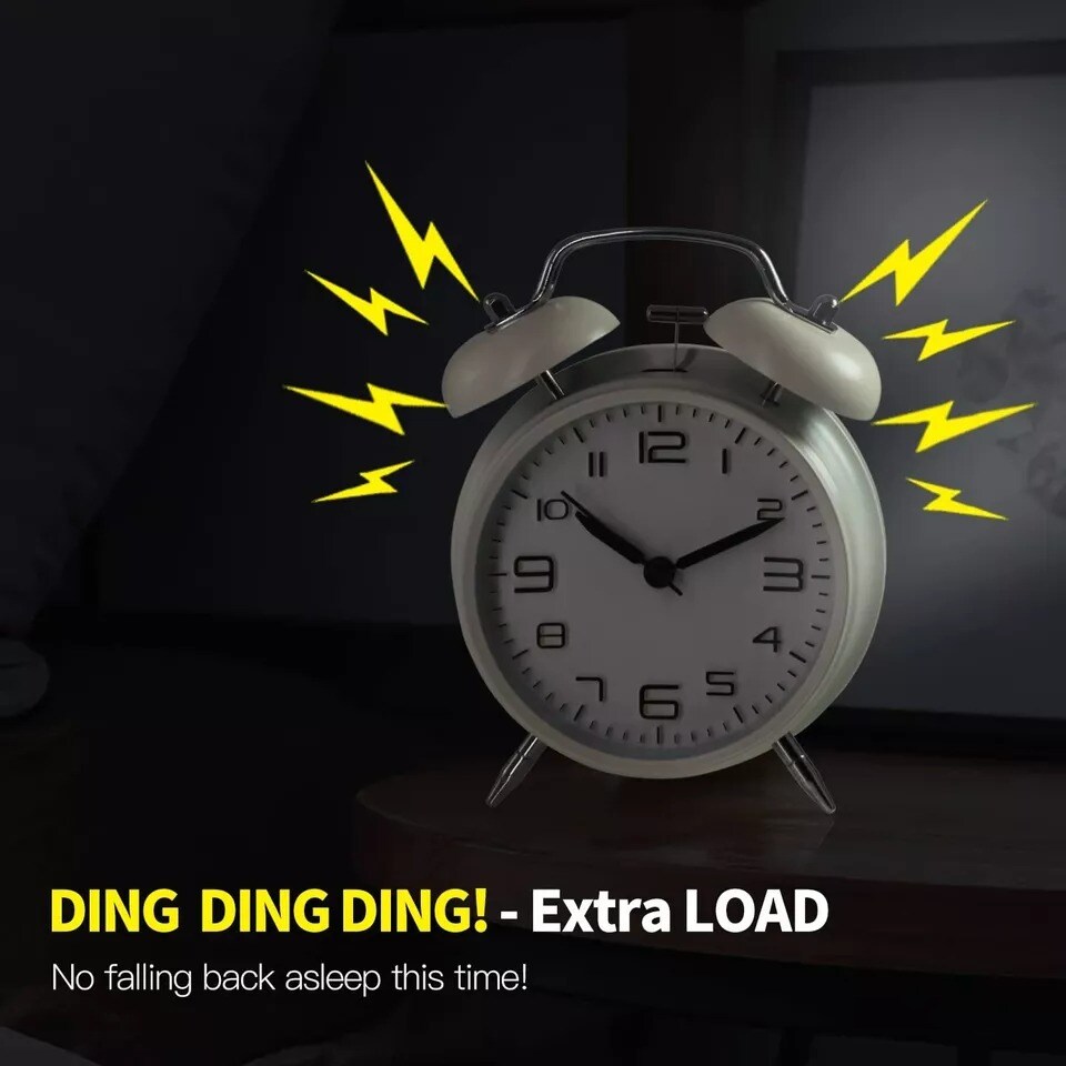 Non-Ticking Twin Bell Alarm Clock Backlight Function