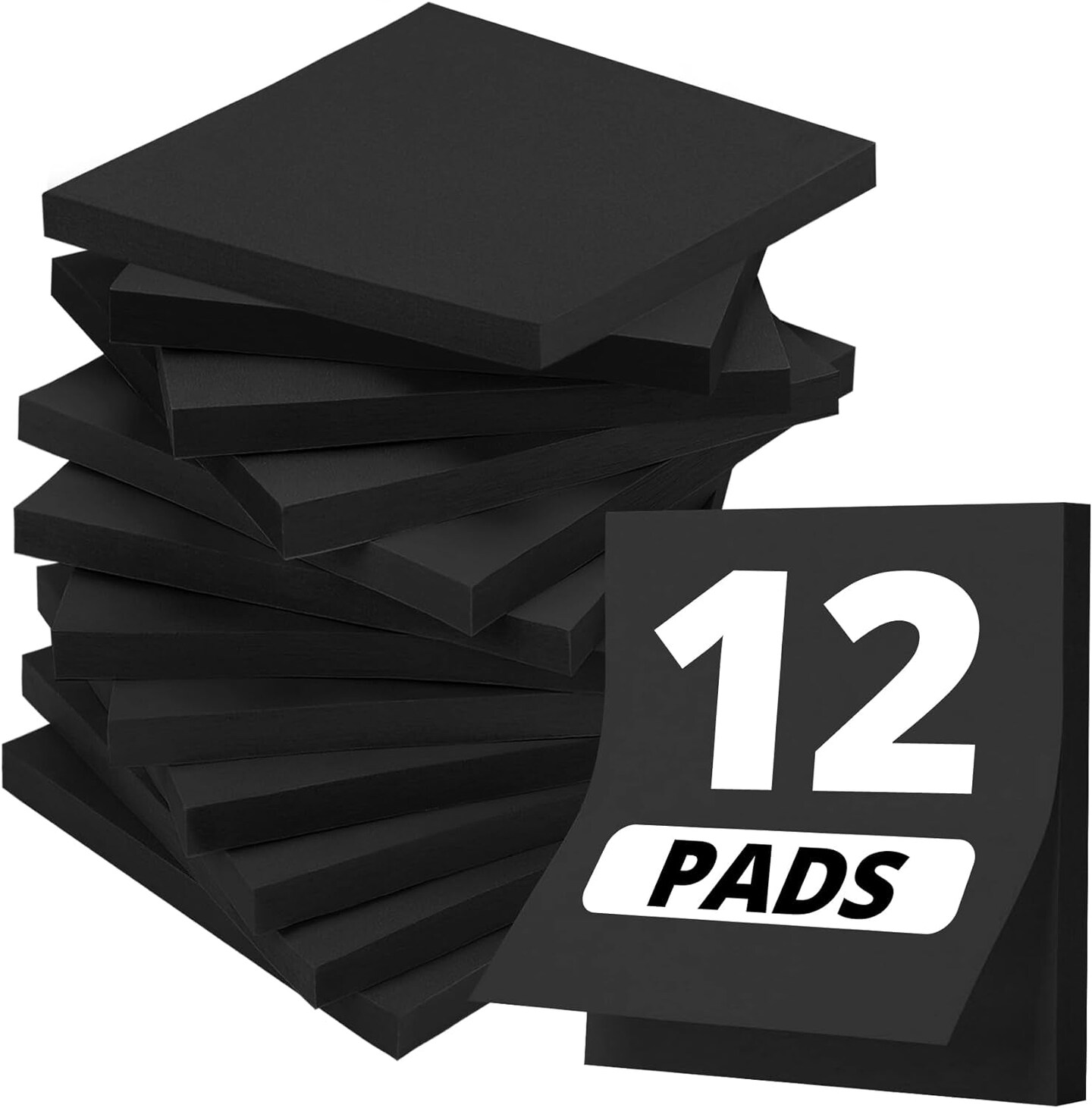 Sticky Notes, 12 Pads, 3X3 Inches, Self-Stick Note Pads, Black Sticky Notes Perfect for Office, Study, and Daily Life Organization - Black