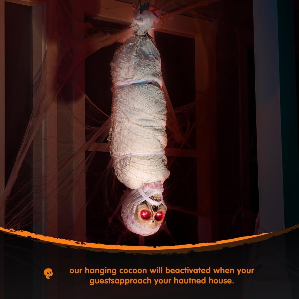35&#x22; Halloween Animated Hanging Corpse with LED Light up Eyes &#x26; Sound Effect for Indoor and Outdoor Decorations