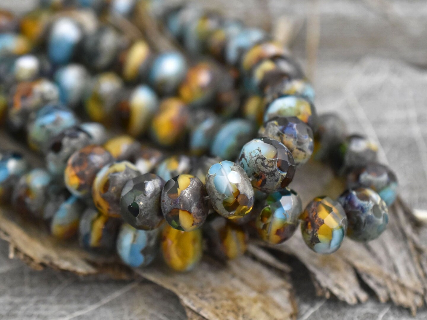Caribbean Beach Picasso Fire Polished Rondelle Beads - 3x5mm, 5x7mm or 6x8mm