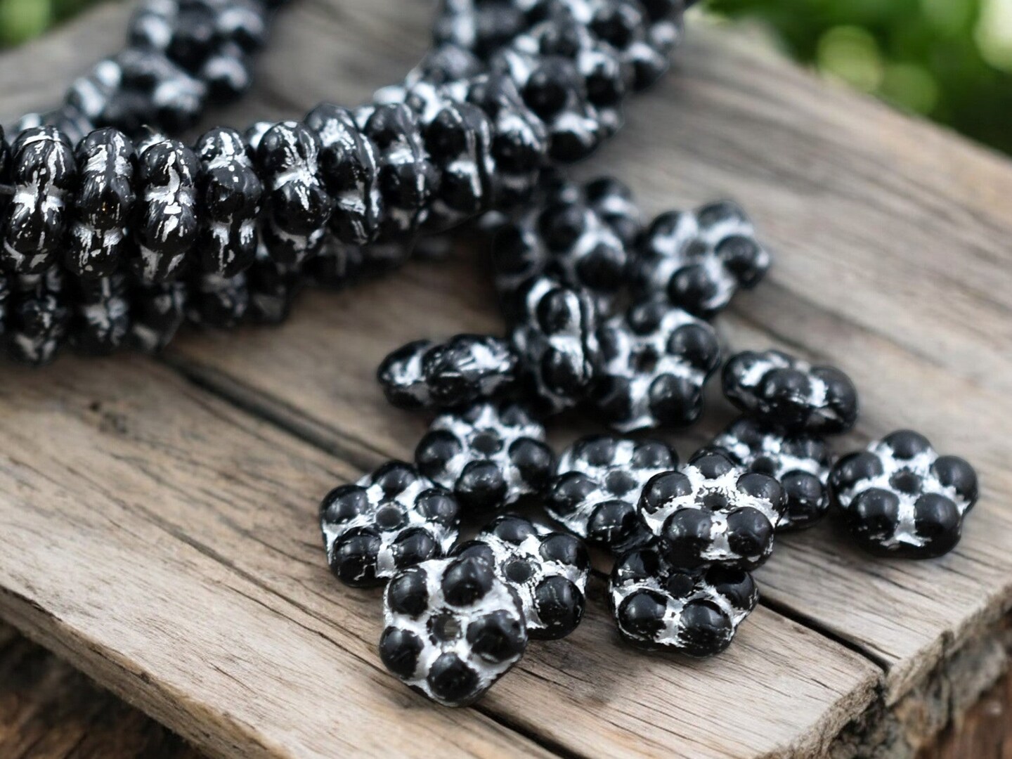 *50* 5mm Silver Washed Jet Black Forget Me Not Rondelle Daisy Beads