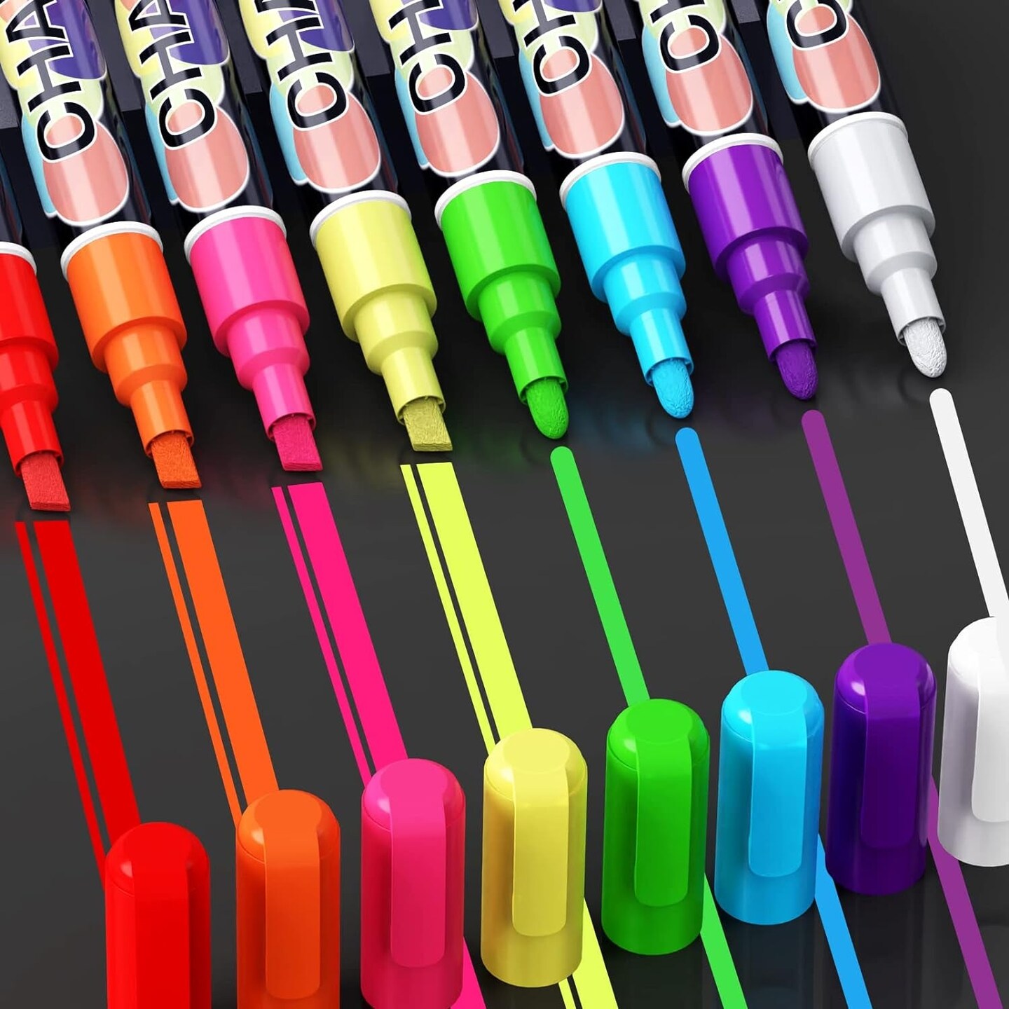 Liquid Chalk Markers Pens - 8 Colors Washable &#x26; Wet Erase Neon Chalk Makers for Blackboard, Chalkboard Signs, Glass Window, Graduation Celebration School Kids Art - Erasable Window Markers for Cars